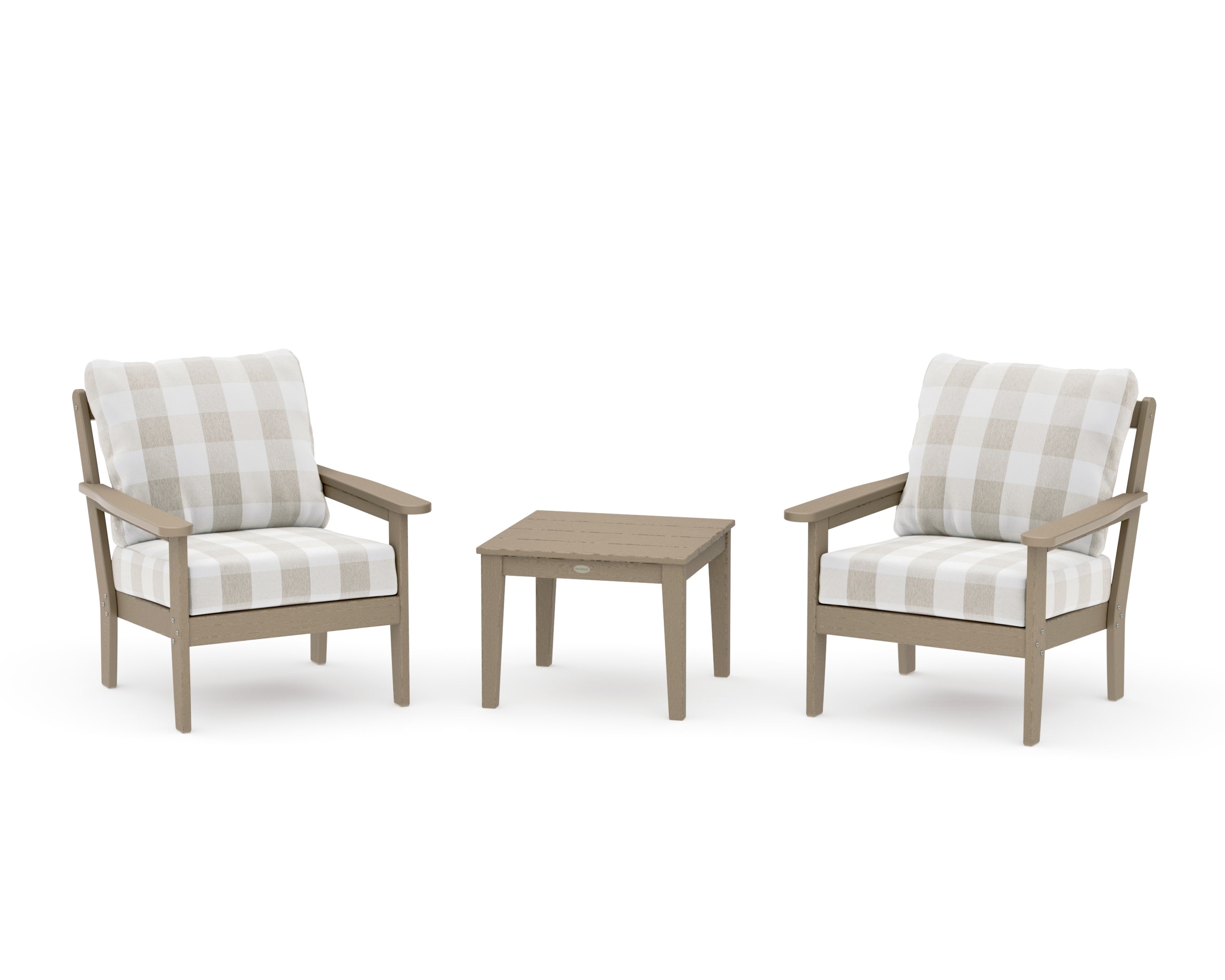Cottage 3-Piece Deep Seating Set in Vintage Sahara / Buffalo Plaid Dune Burlap