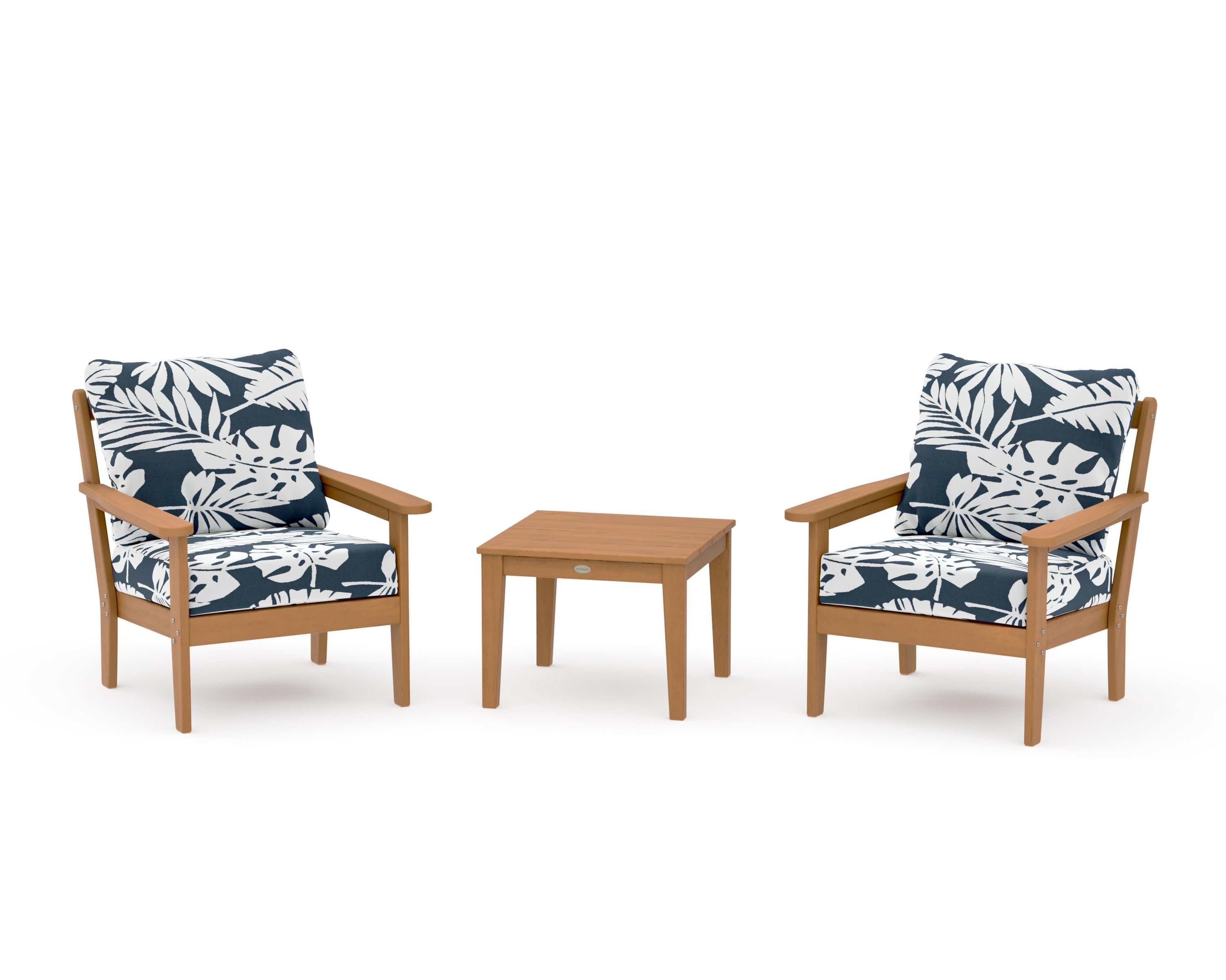 Cottage 3-Piece Deep Seating Set in Natural / Leaf Marine Indigo