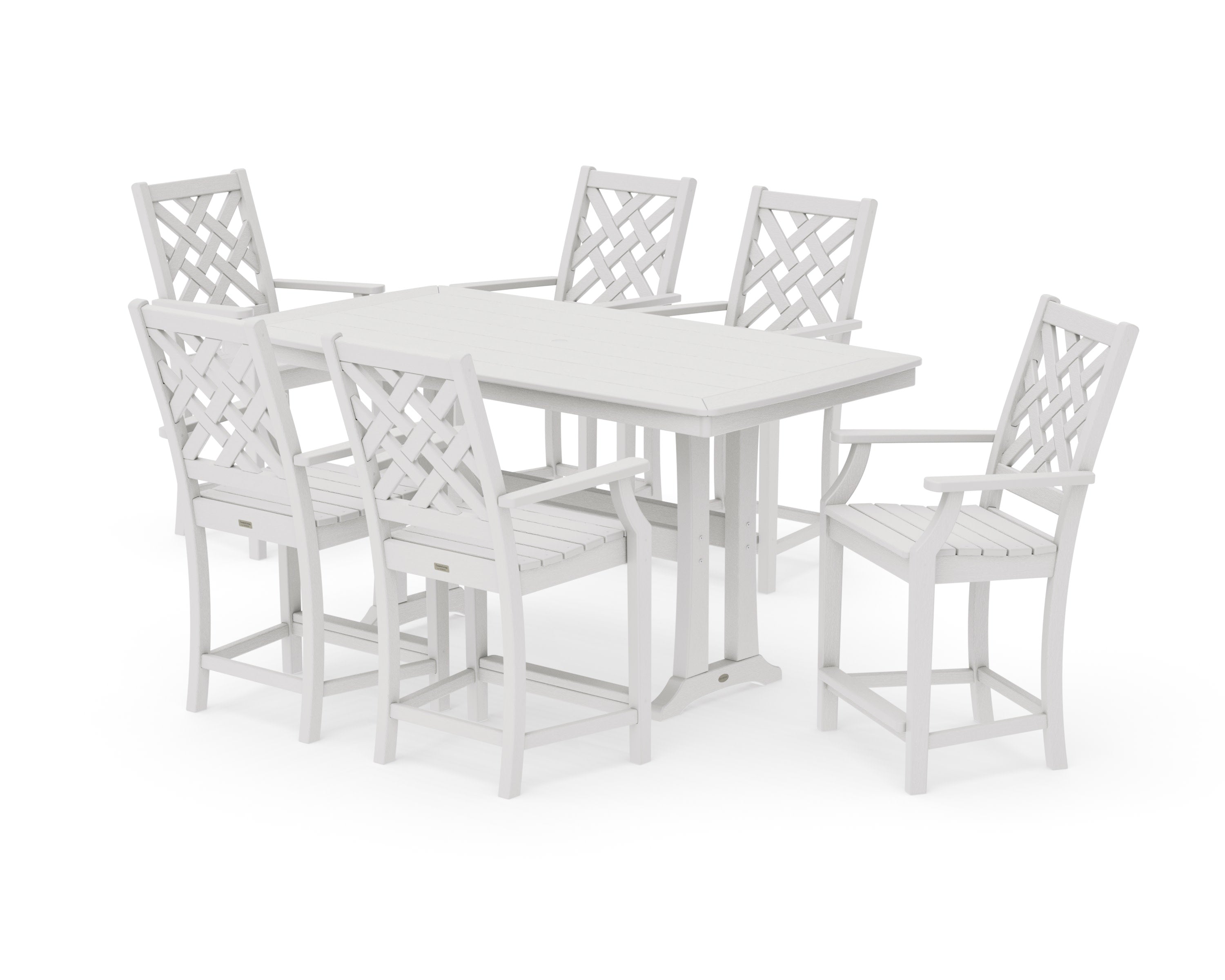 Wovendale Arm Chair 7-Piece Counter Set with Trestle Legs in Vintage White