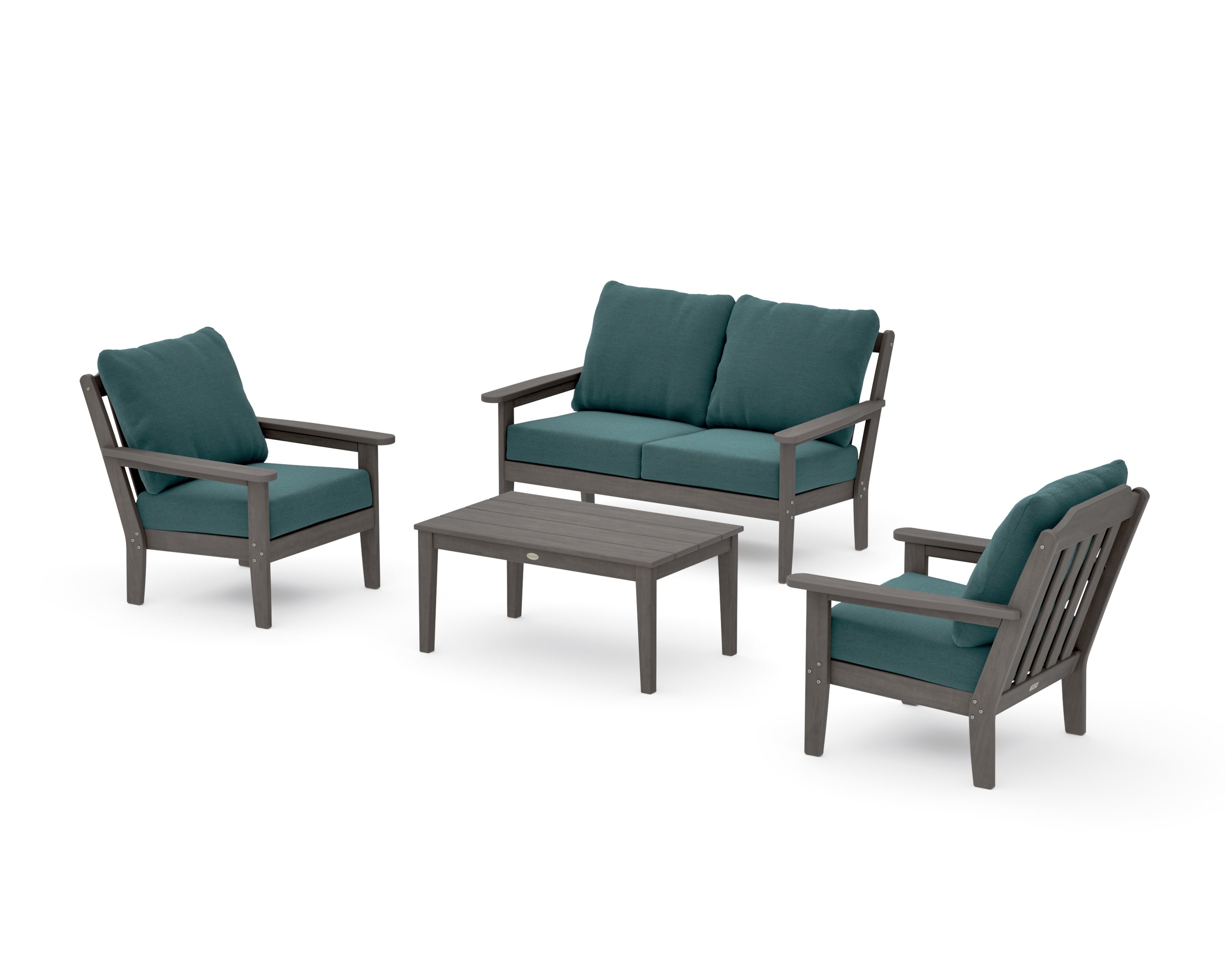 Cottage 4-Piece Deep Seating Set with Loveseat in Driftwood / Ocean Teal