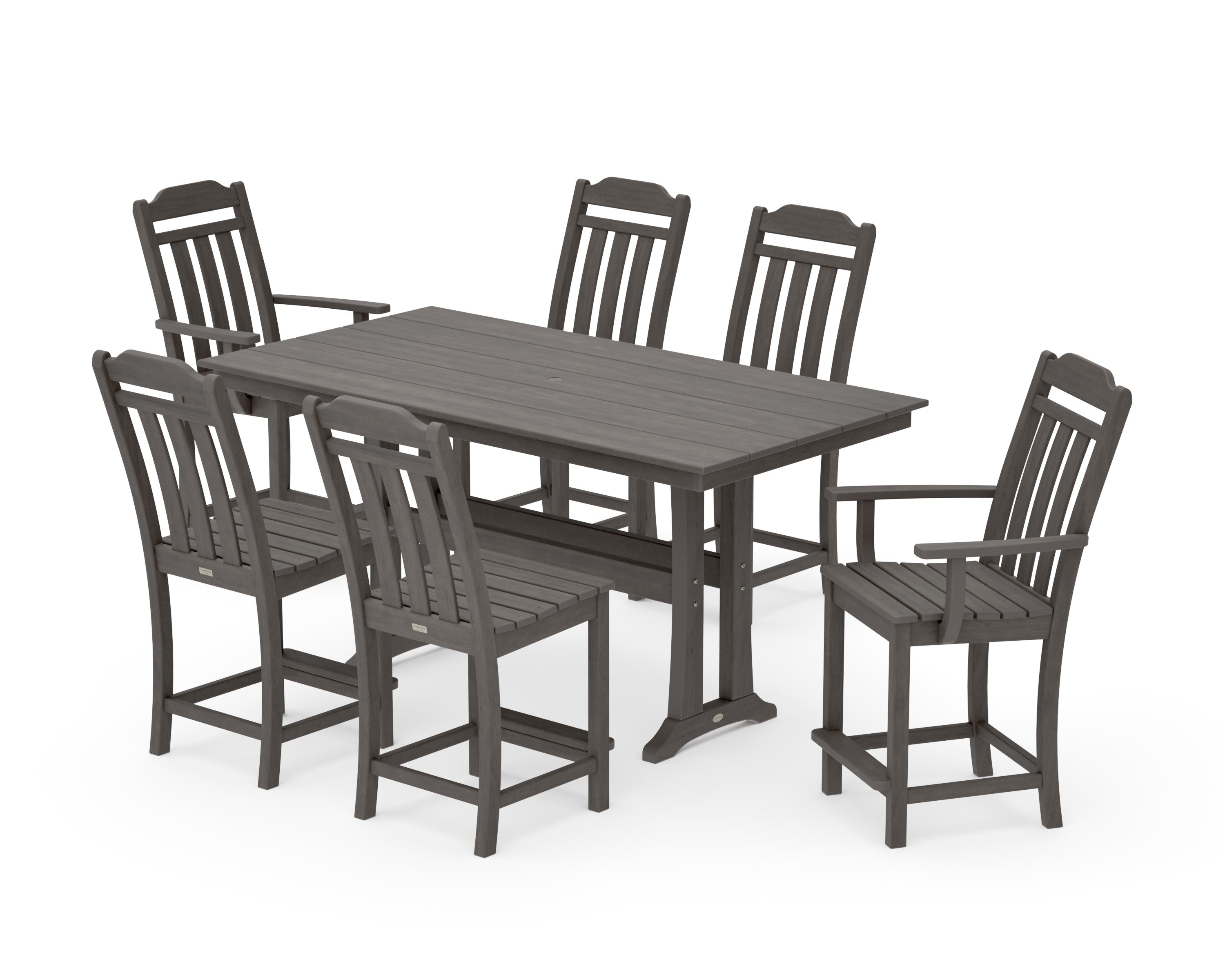 Cottage 7-Piece Farmhouse Counter Set with Trestle Legs in Driftwood