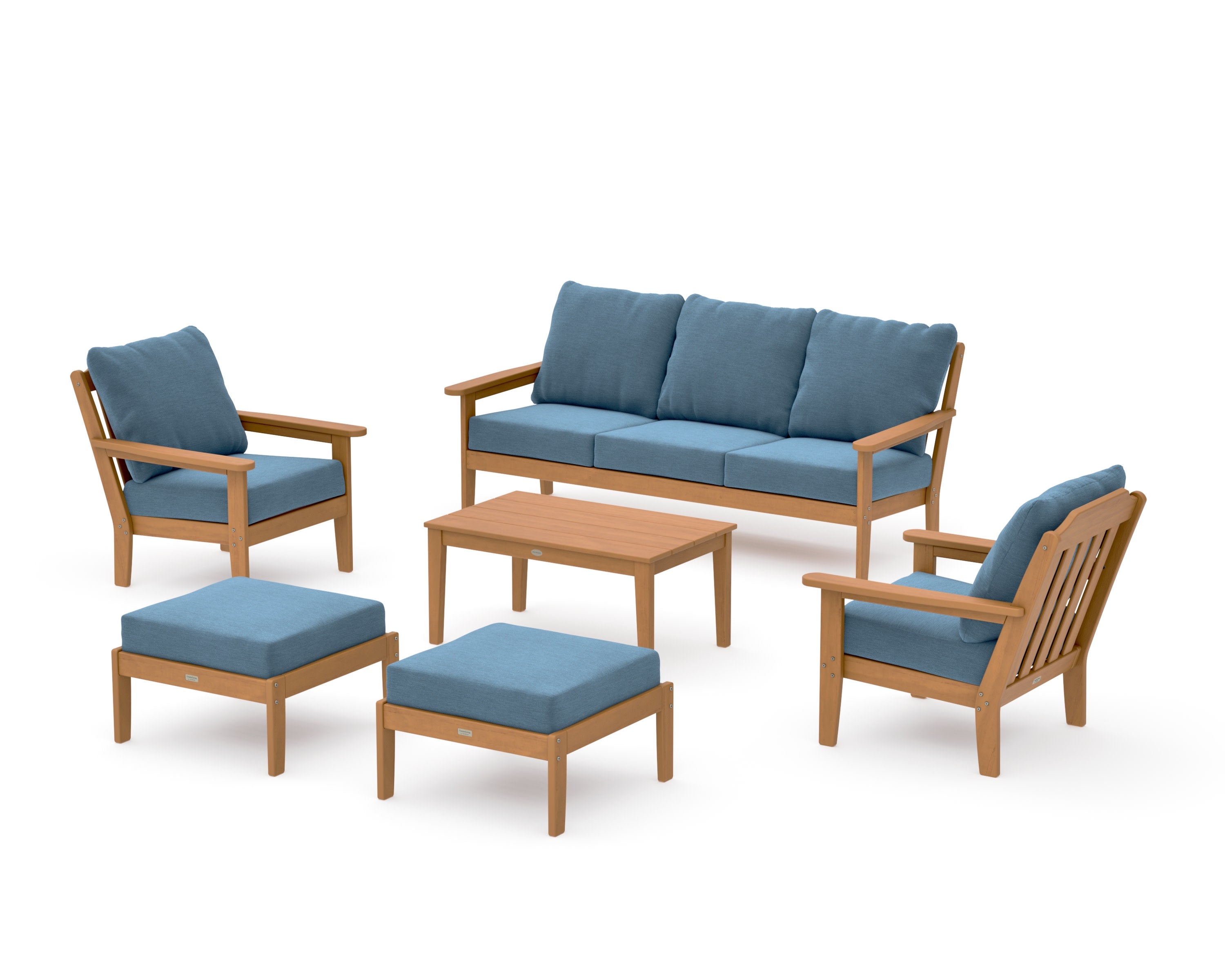 Cottage 6-Piece Lounge Sofa Set in Natural / Sky Blue