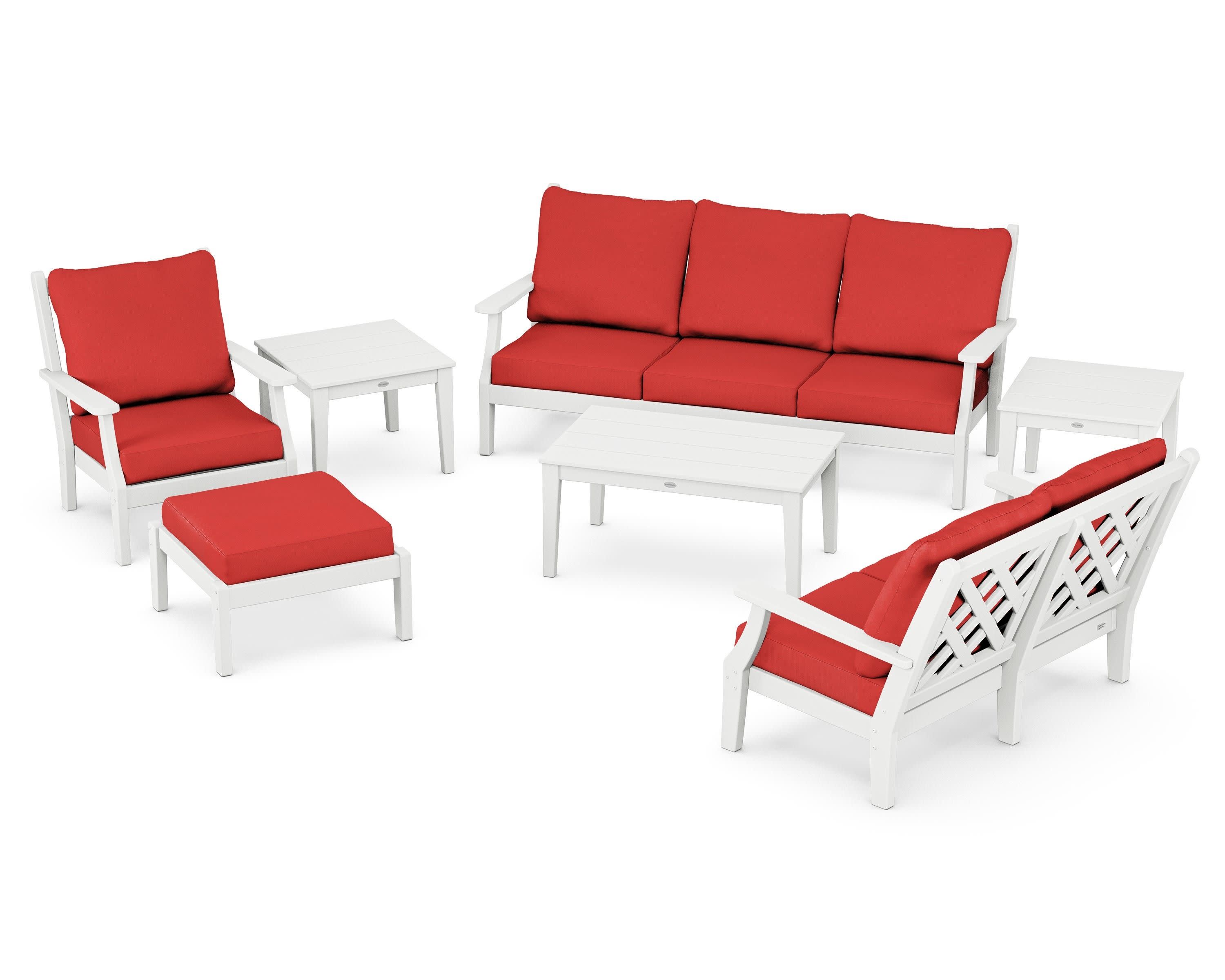 Wovendale 7-Piece Deep Seating Set in White / Crimson Linen