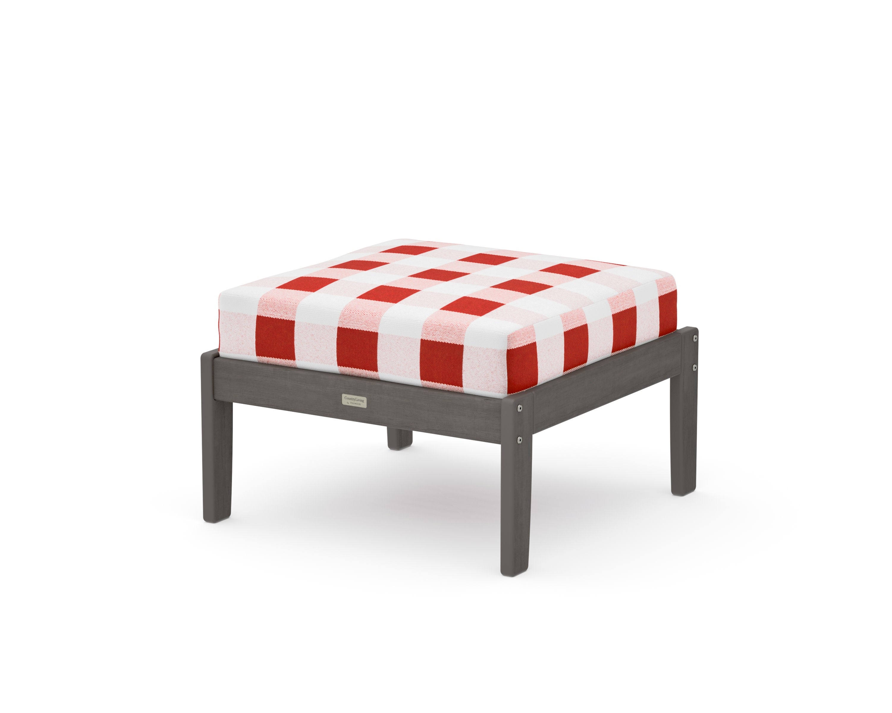 Cottage Deep Seating Ottoman in Driftwood / Buffalo Plaid Crimson