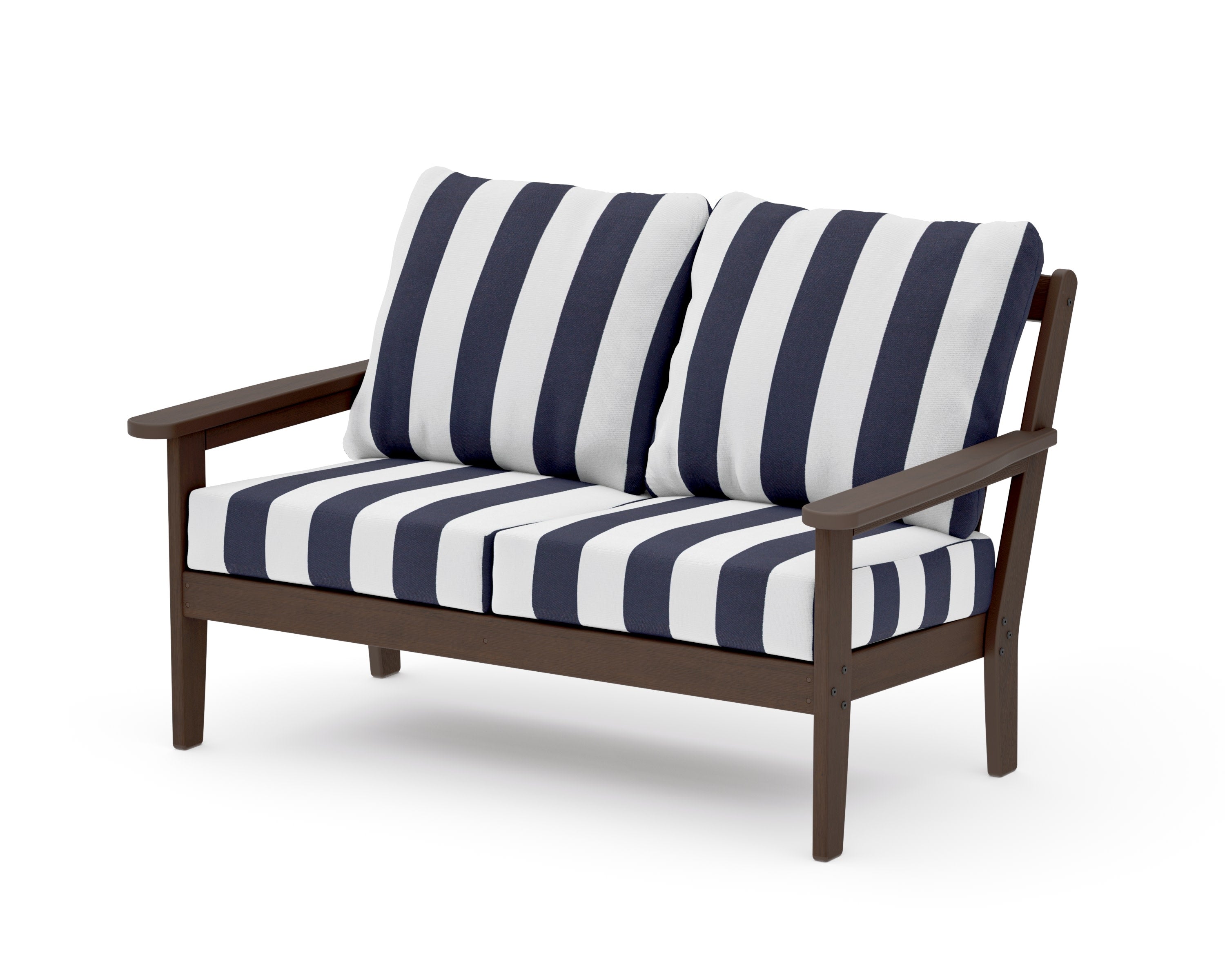 Cottage Deep Seating Loveseat in Kona / Cabana Stripe Navy