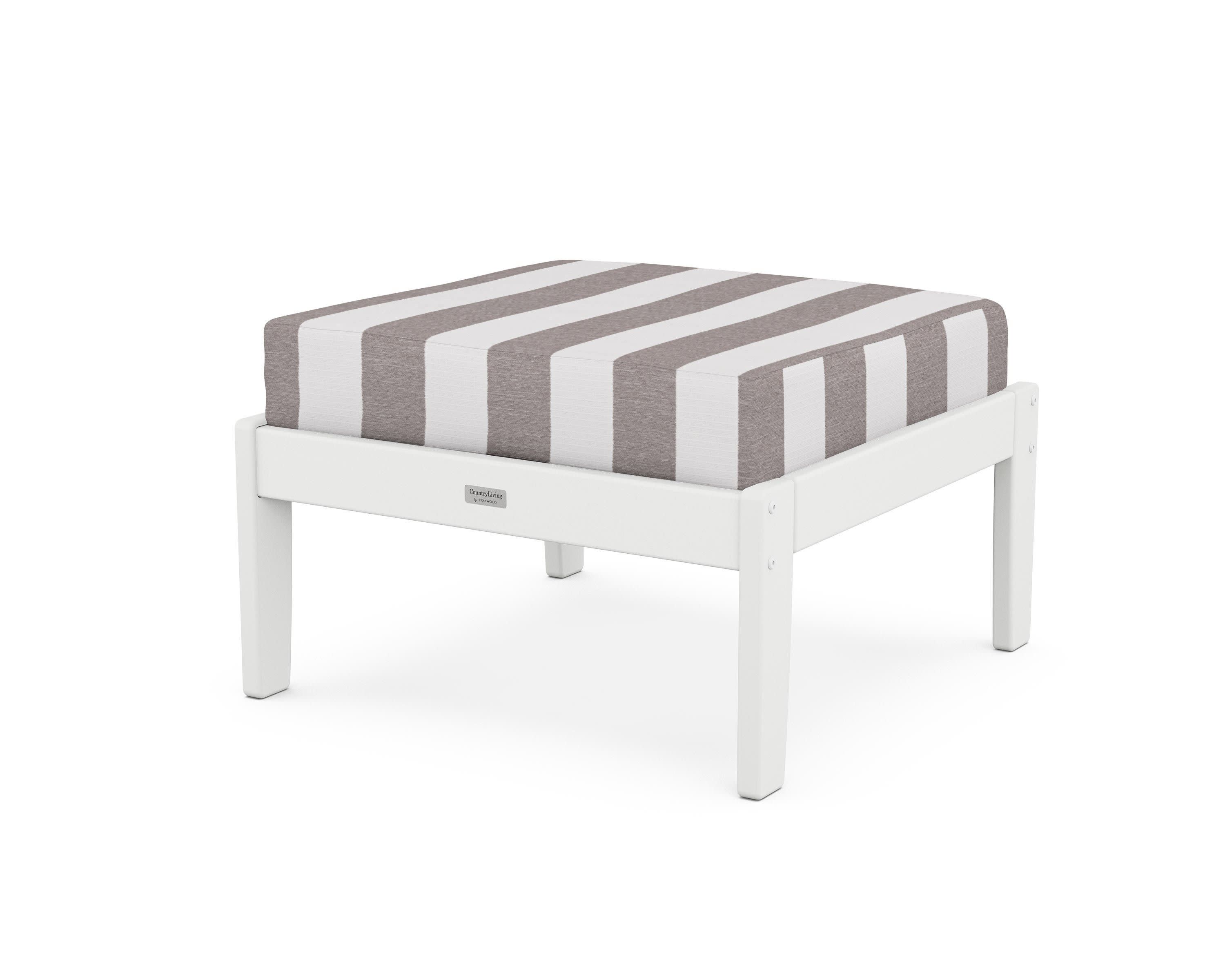 Cottage Deep Seating Ottoman in White / Cabana Stripe Grey Mist