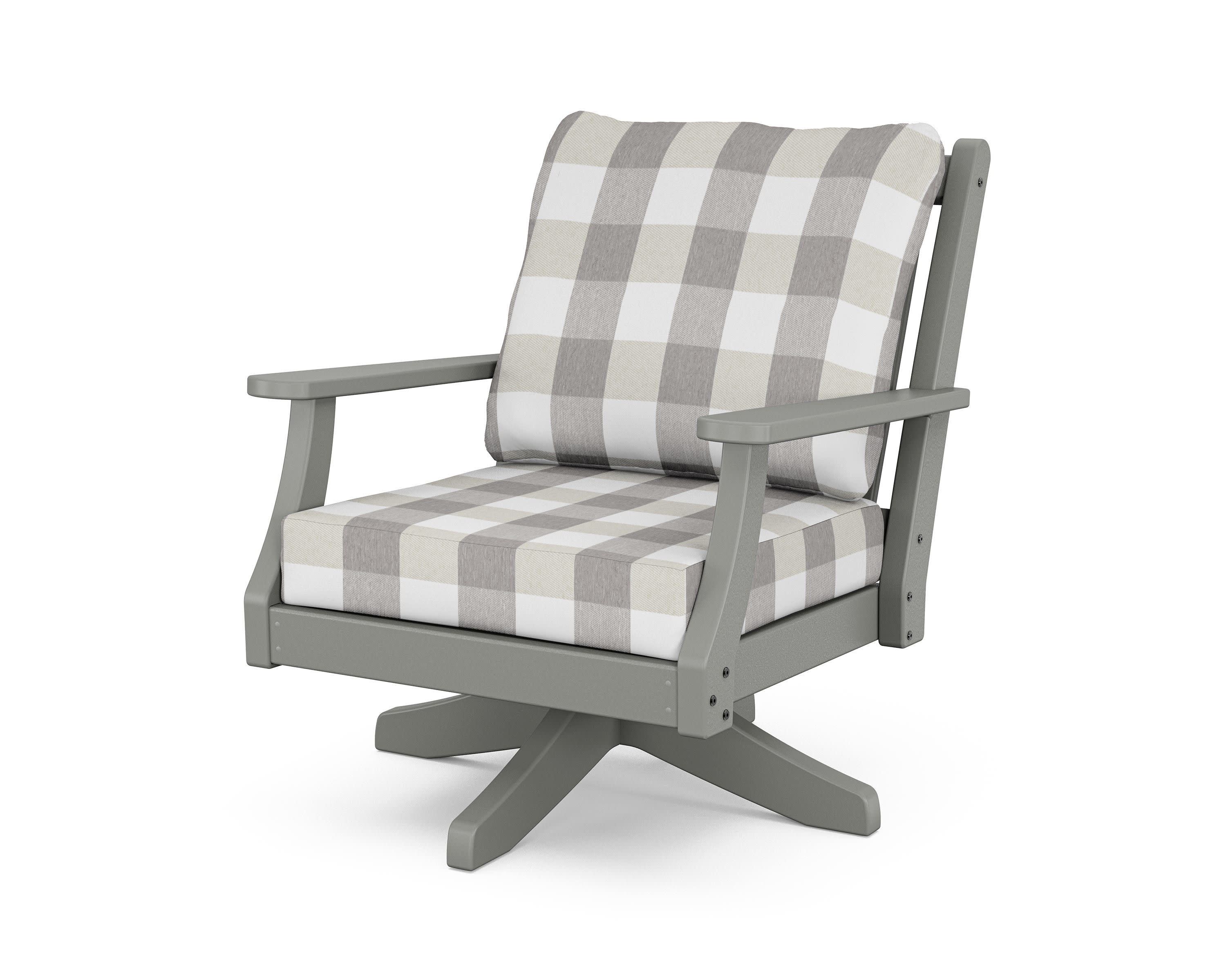 Wovendale Deep Seating Swivel Chair in Slate Grey / Buffalo Plaid Grey Mist