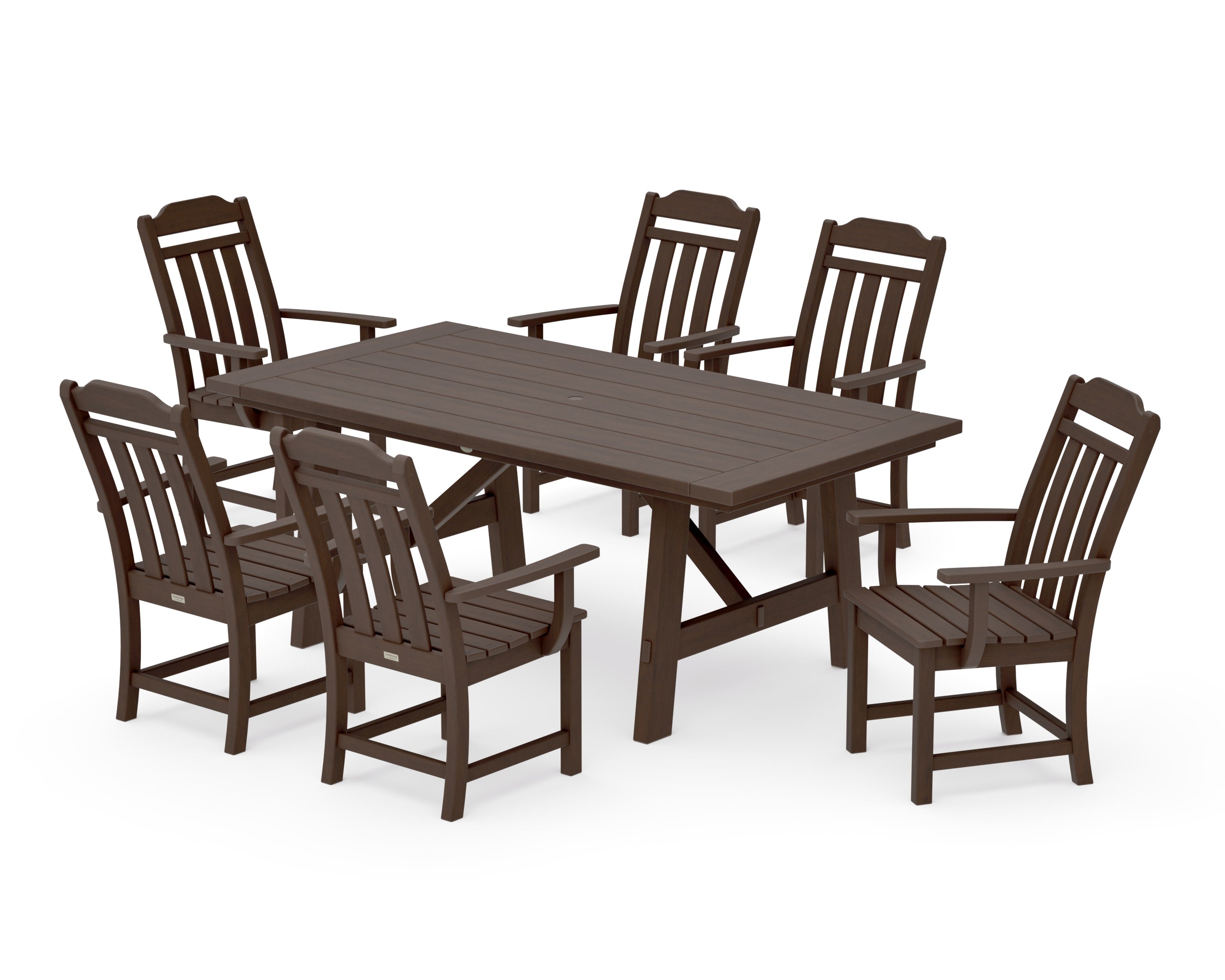 Cottage Arm Chair 7-Piece Rustic Farmhouse Dining Set in Kona