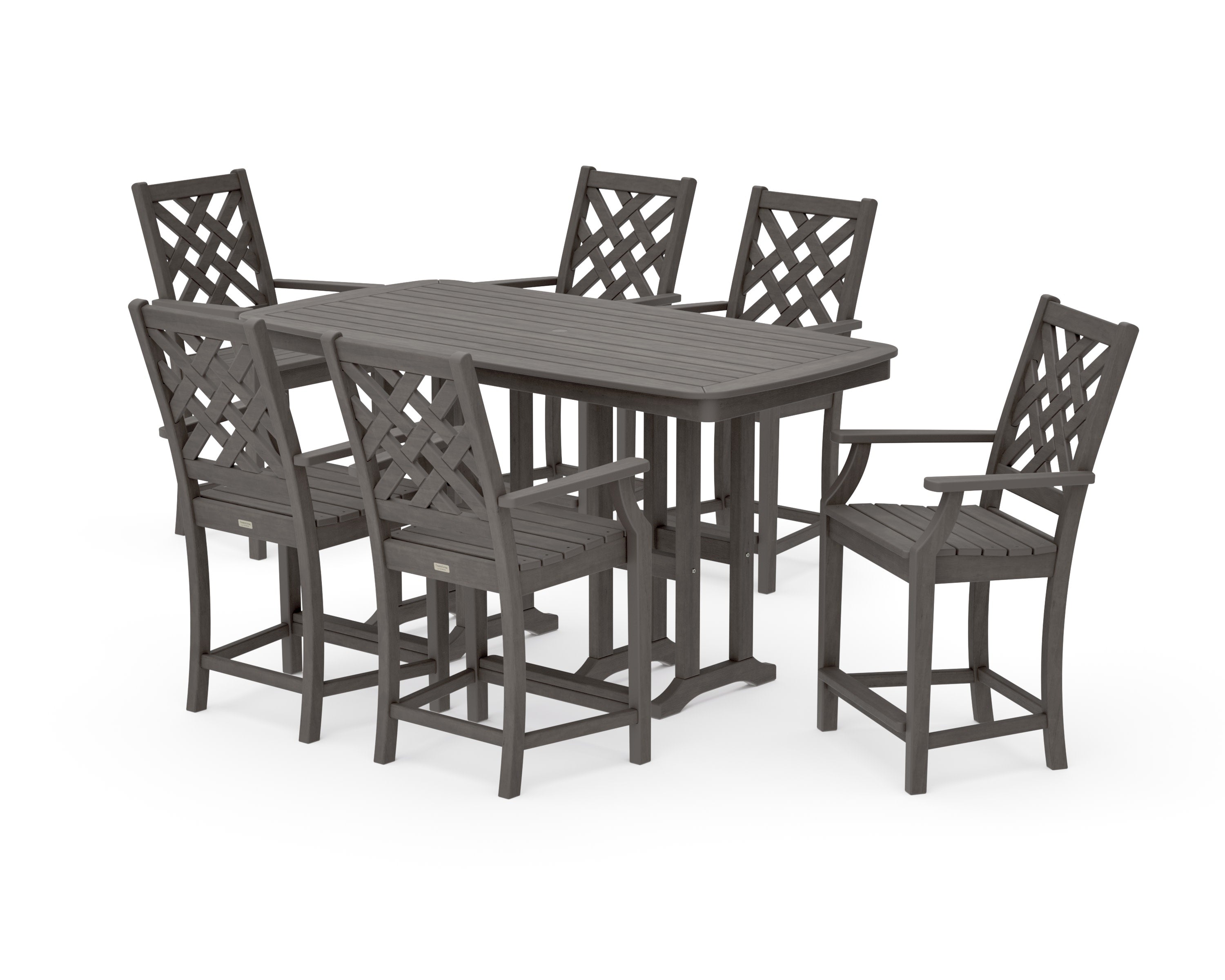 Wovendale Arm Chair 7-Piece Counter Set in Driftwood