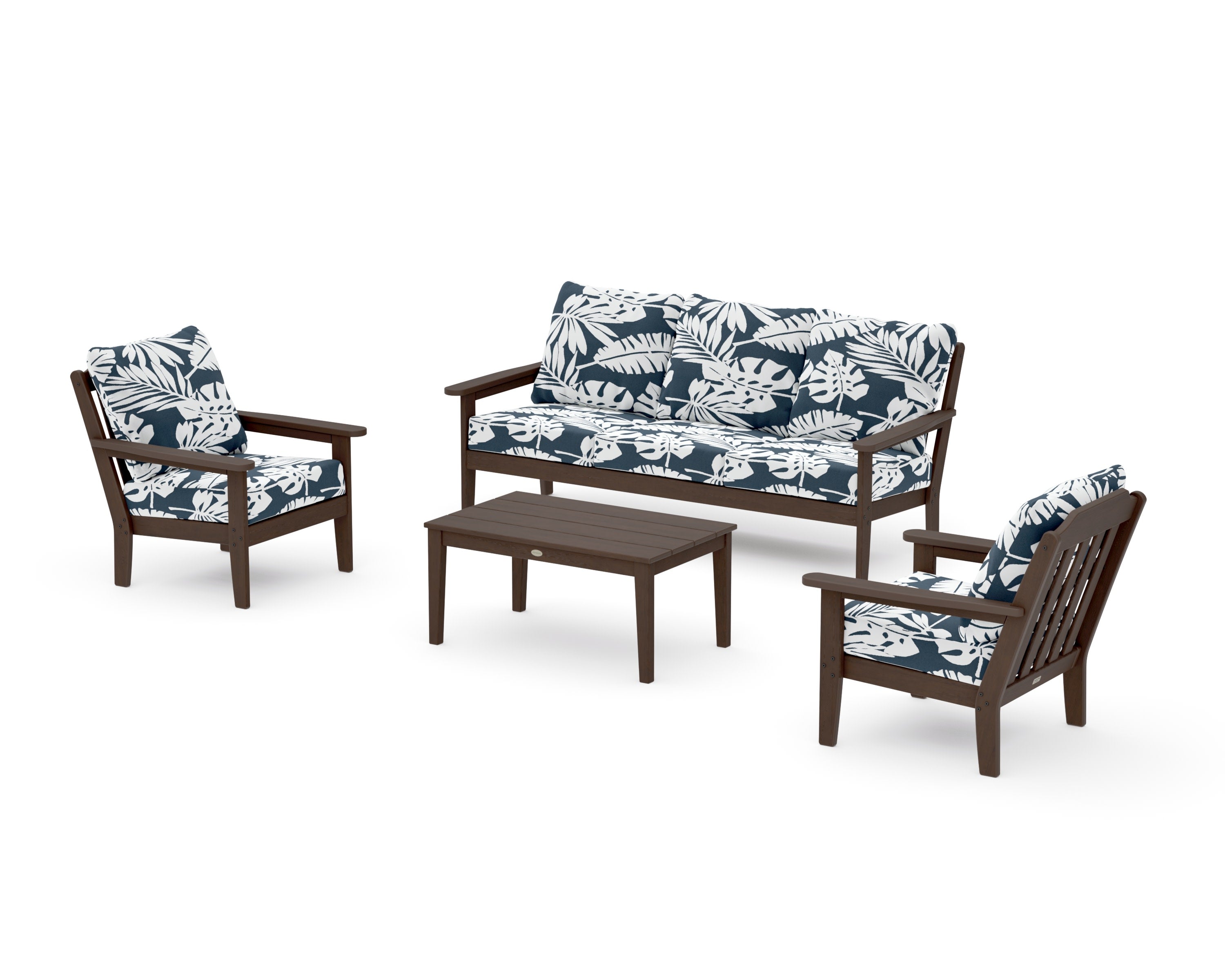 Cottage 4-Piece Deep Seating Set with Sofa in Kona / Leaf Marine Indigo
