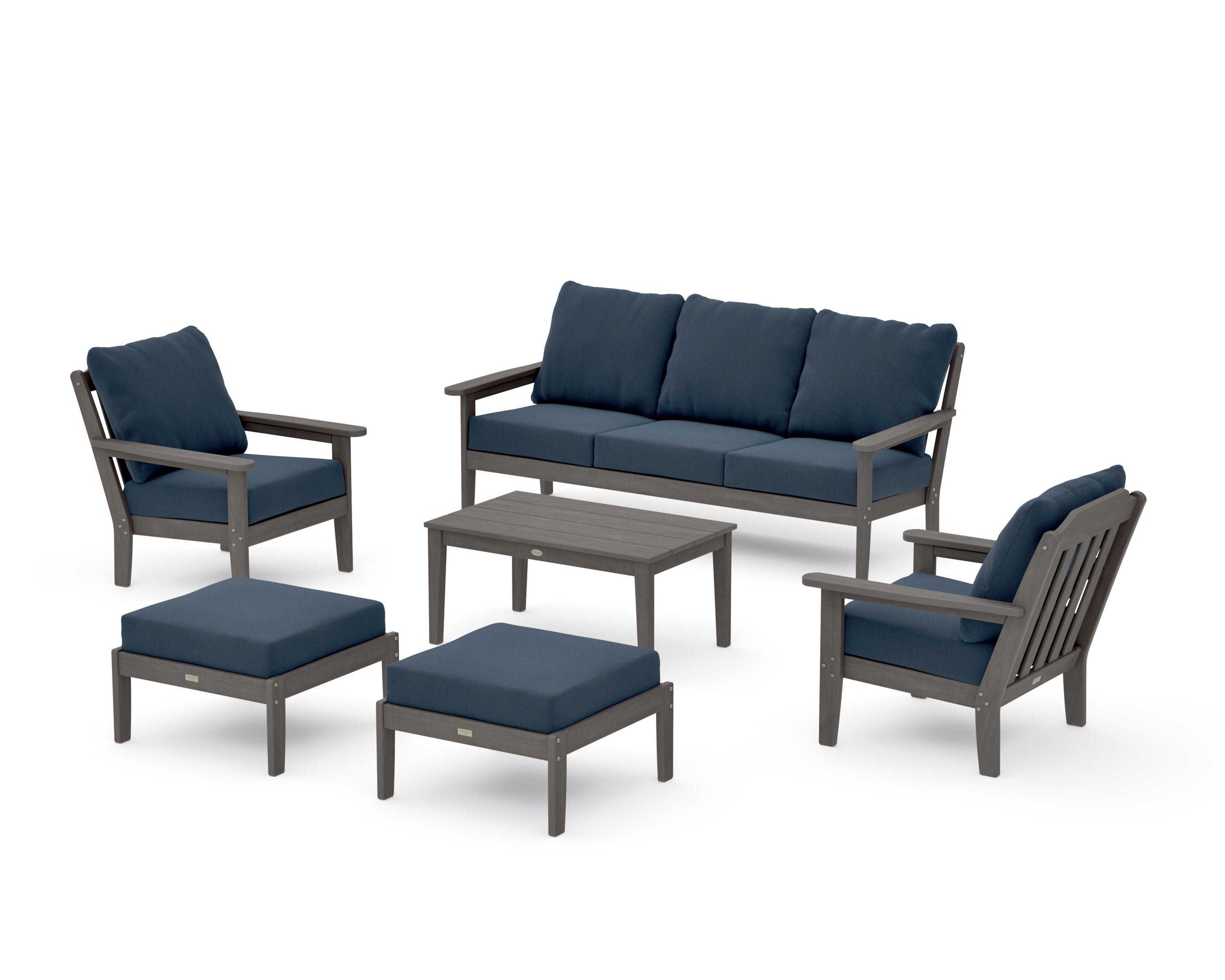 Cottage 6-Piece Lounge Sofa Set in Driftwood / Marine Indigo