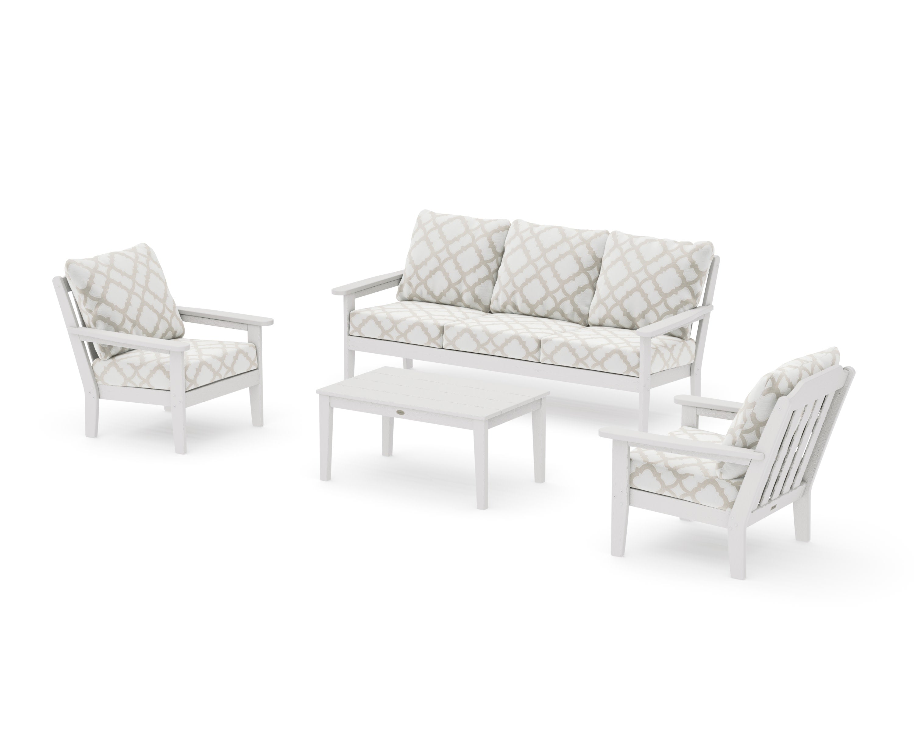 Cottage 4-Piece Deep Seating Set with Sofa in Vintage White / Trellis Dune Burlap
