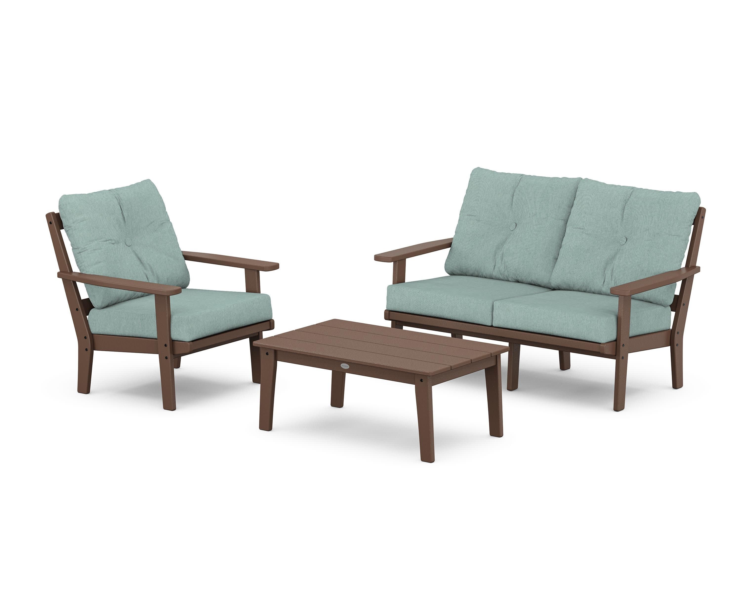 Prairie 3-Piece Deep Seating Set with Loveseat in Mahogany / Glacier Spa