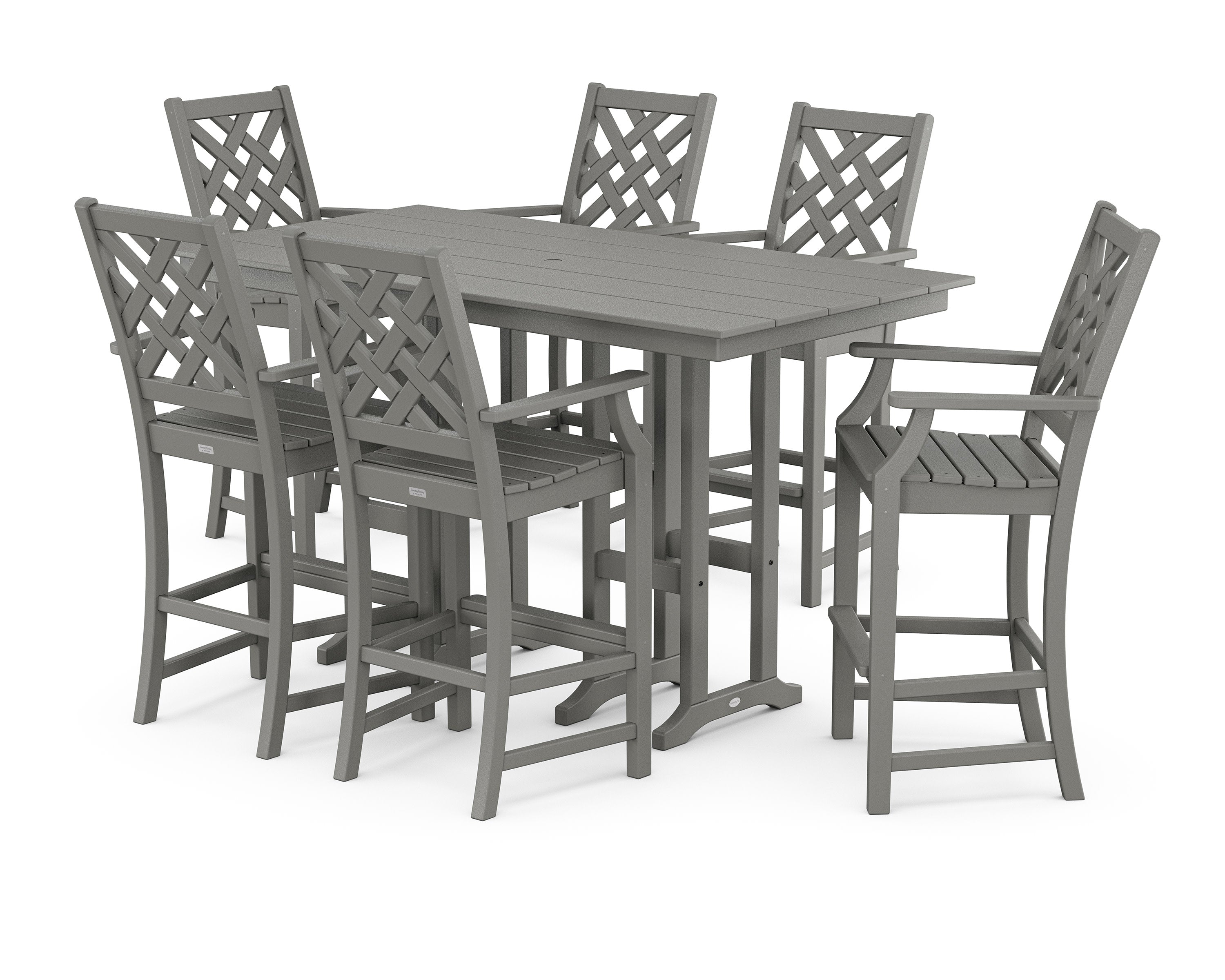Wovendale Arm Chair 7-Piece Farmhouse Bar Set in Slate Grey