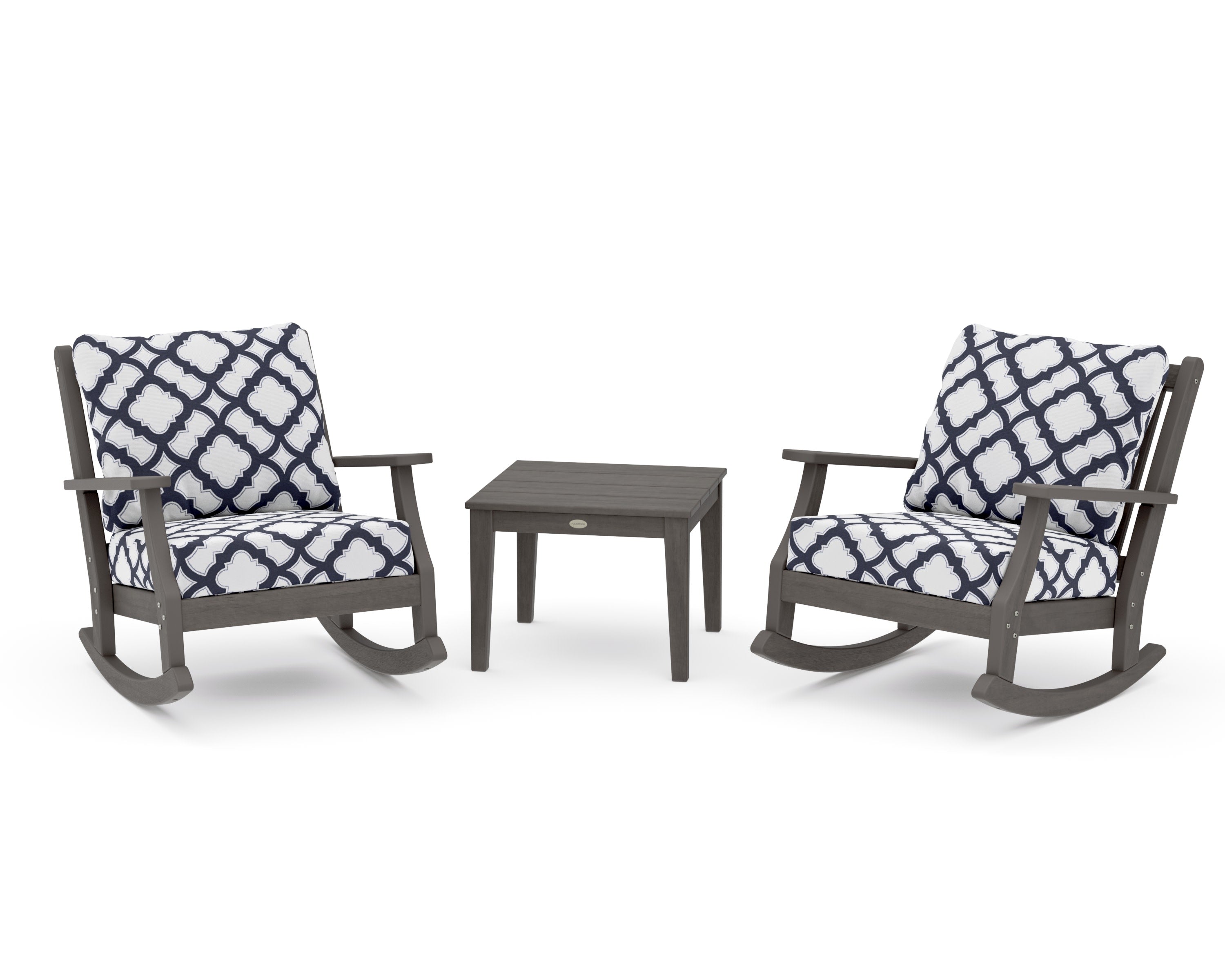 Wovendale 3-Piece Deep Seating Rocker Set in Driftwood / Trellis Navy