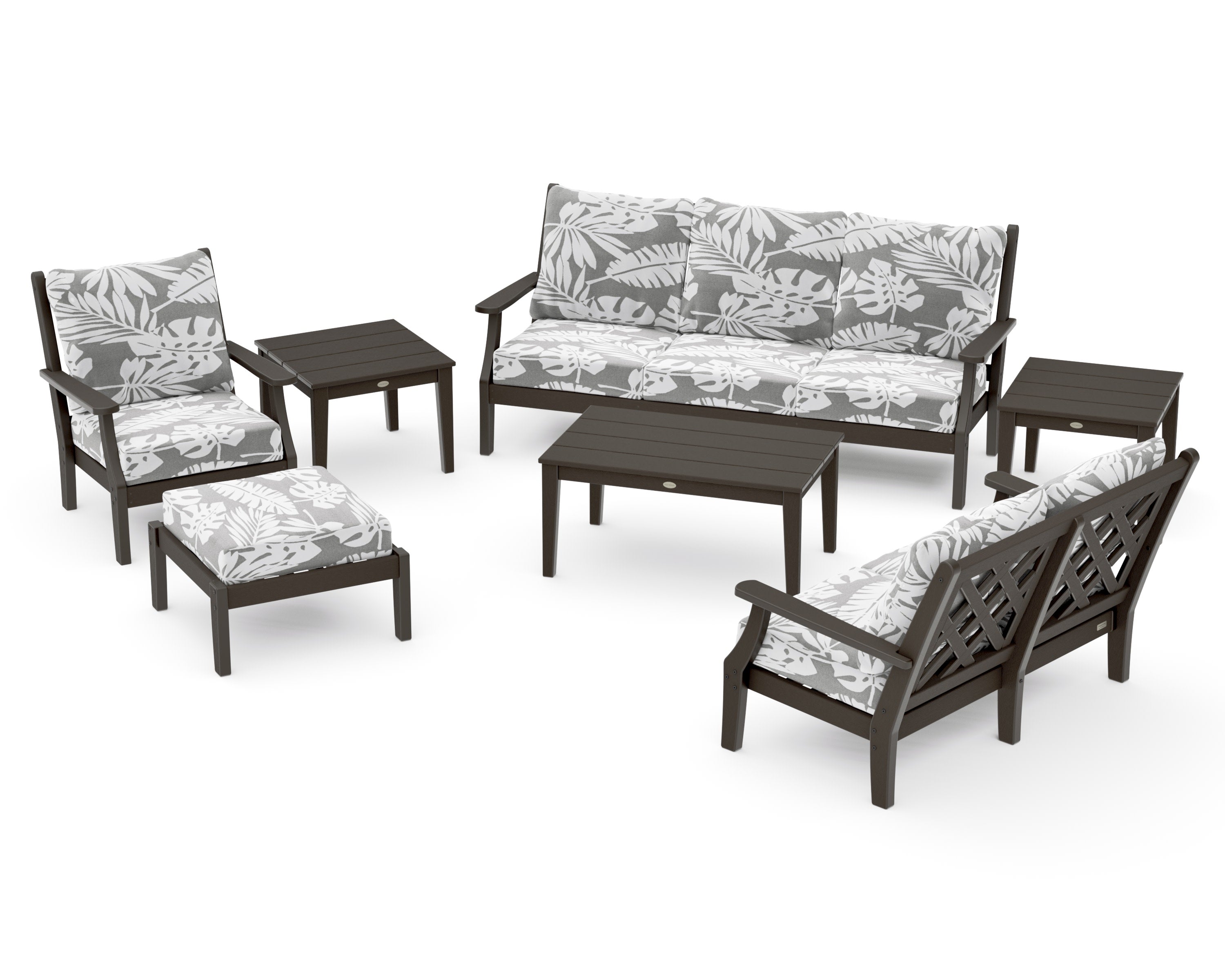 Wovendale 7-Piece Deep Seating Set in Vintage Coffee / Leaf Grey Mist