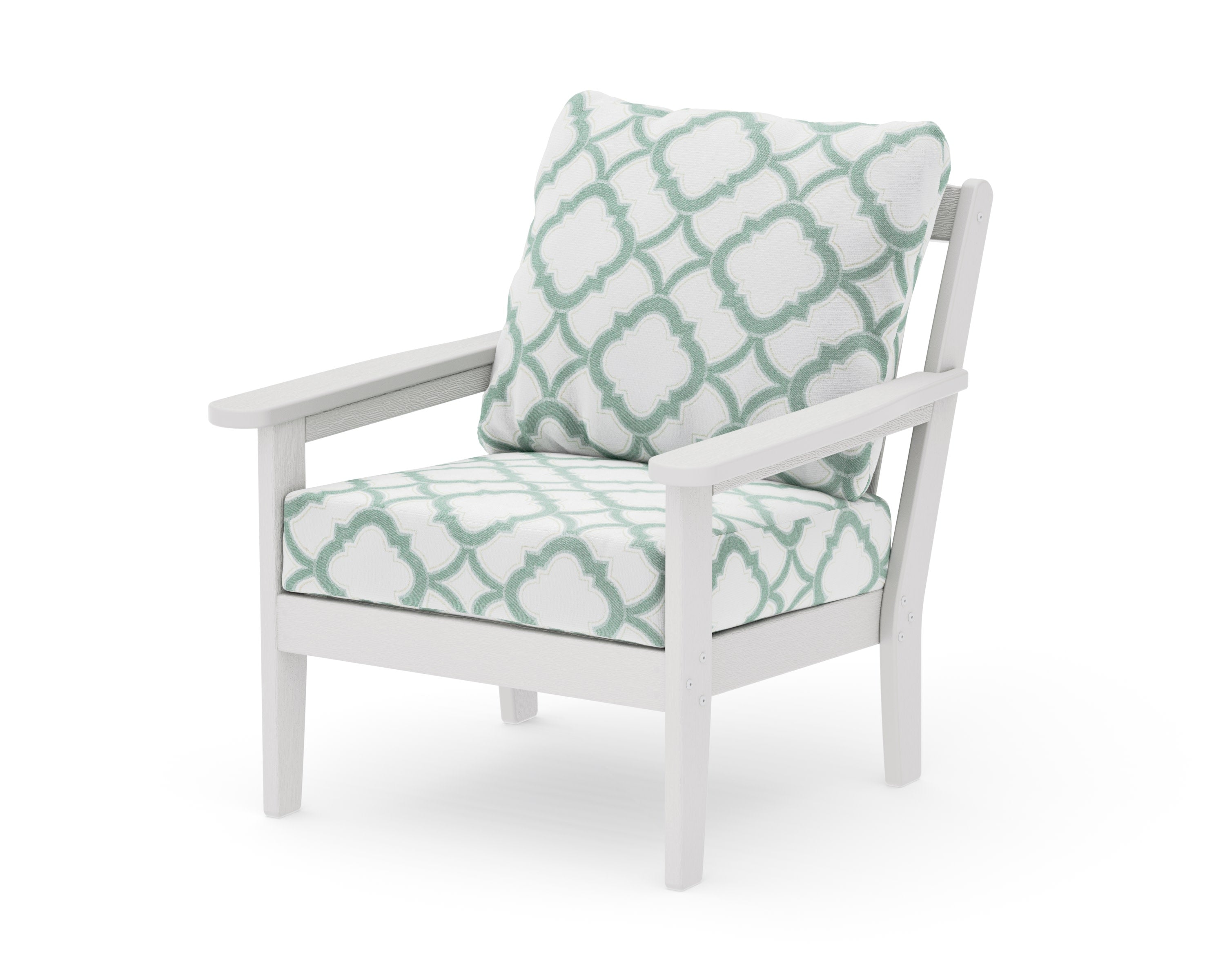 Cottage Deep Seating Chair in Vintage White / Trellis Glacier Spa