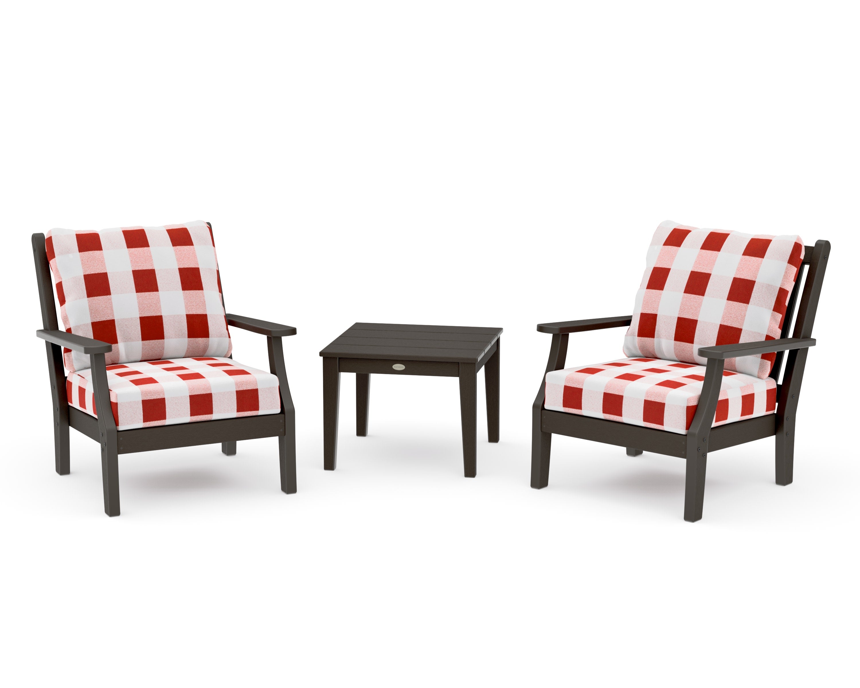 Wovendale 3-Piece Deep Seating Set in Vintage Coffee / Buffalo Plaid Crimson