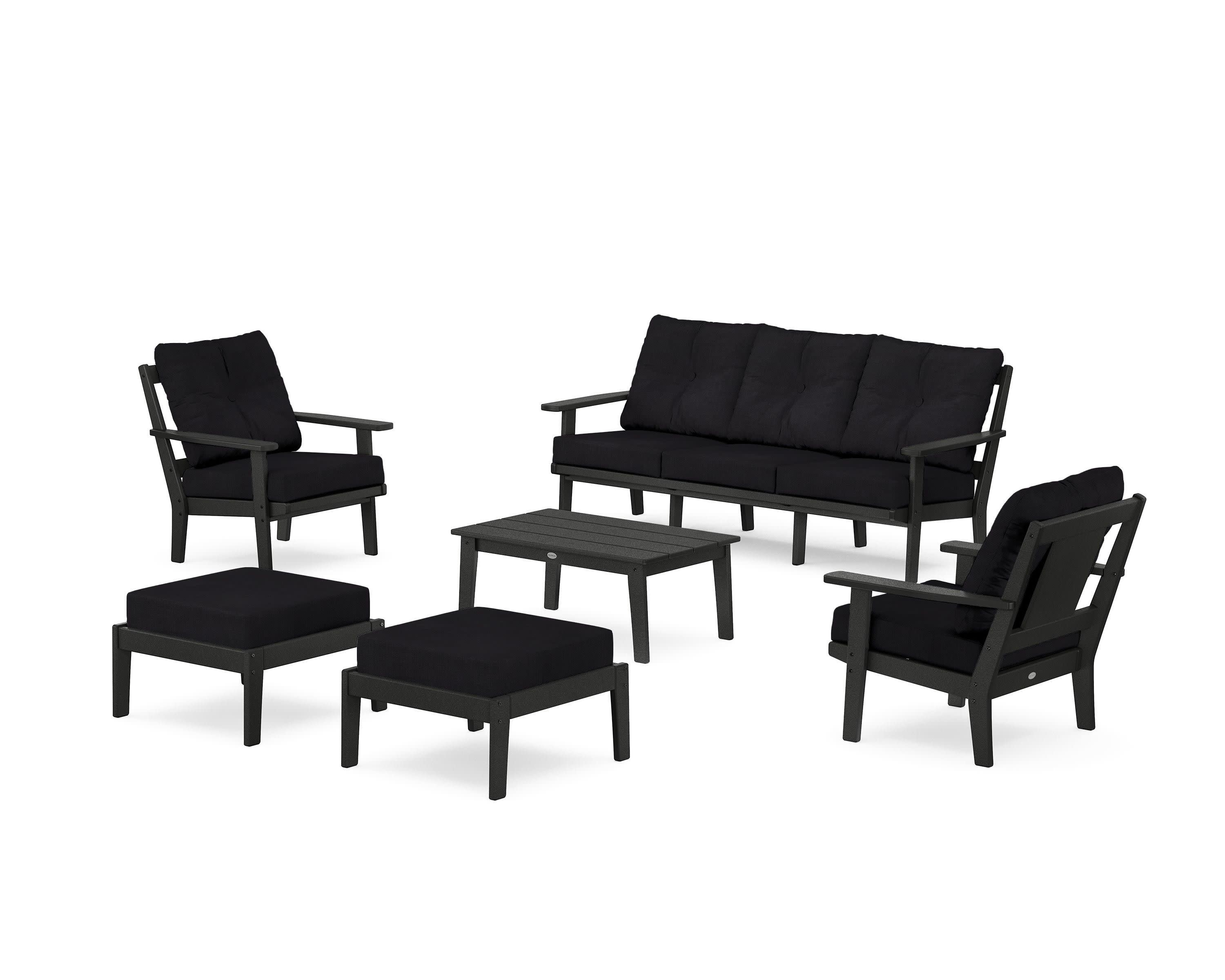 Prairie 6-Piece Lounge Sofa Set in Black / Midnight Linen