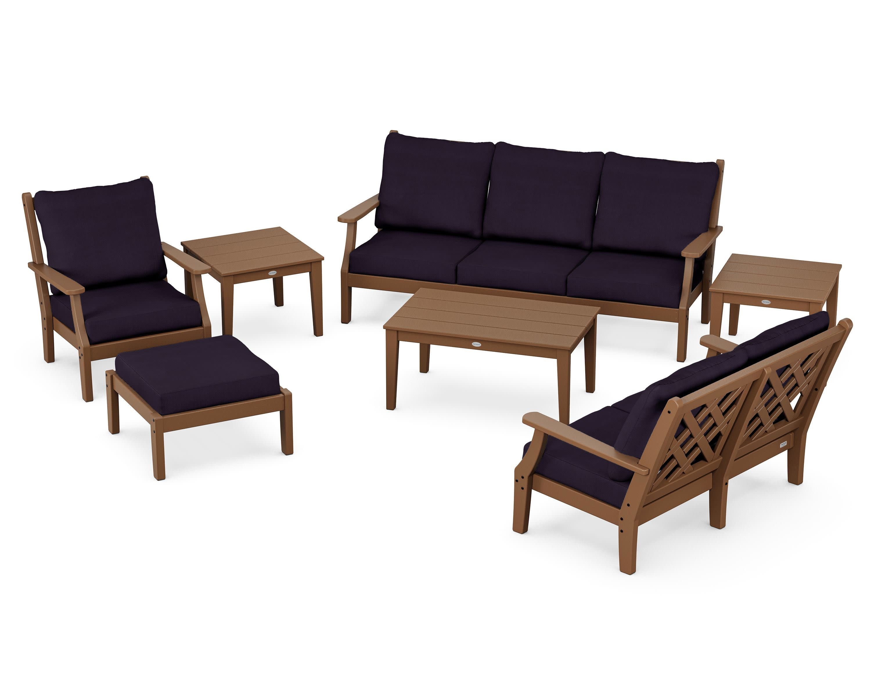 Wovendale 7-Piece Deep Seating Set in Teak / Navy Linen