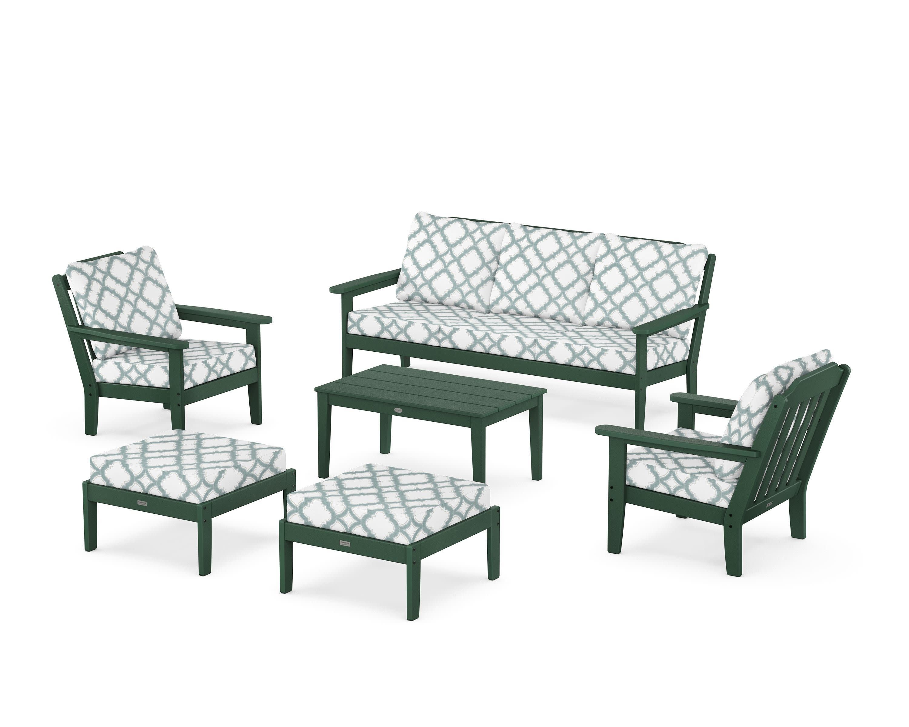 Cottage 6-Piece Lounge Sofa Set in Green / Trellis Glacier Spa