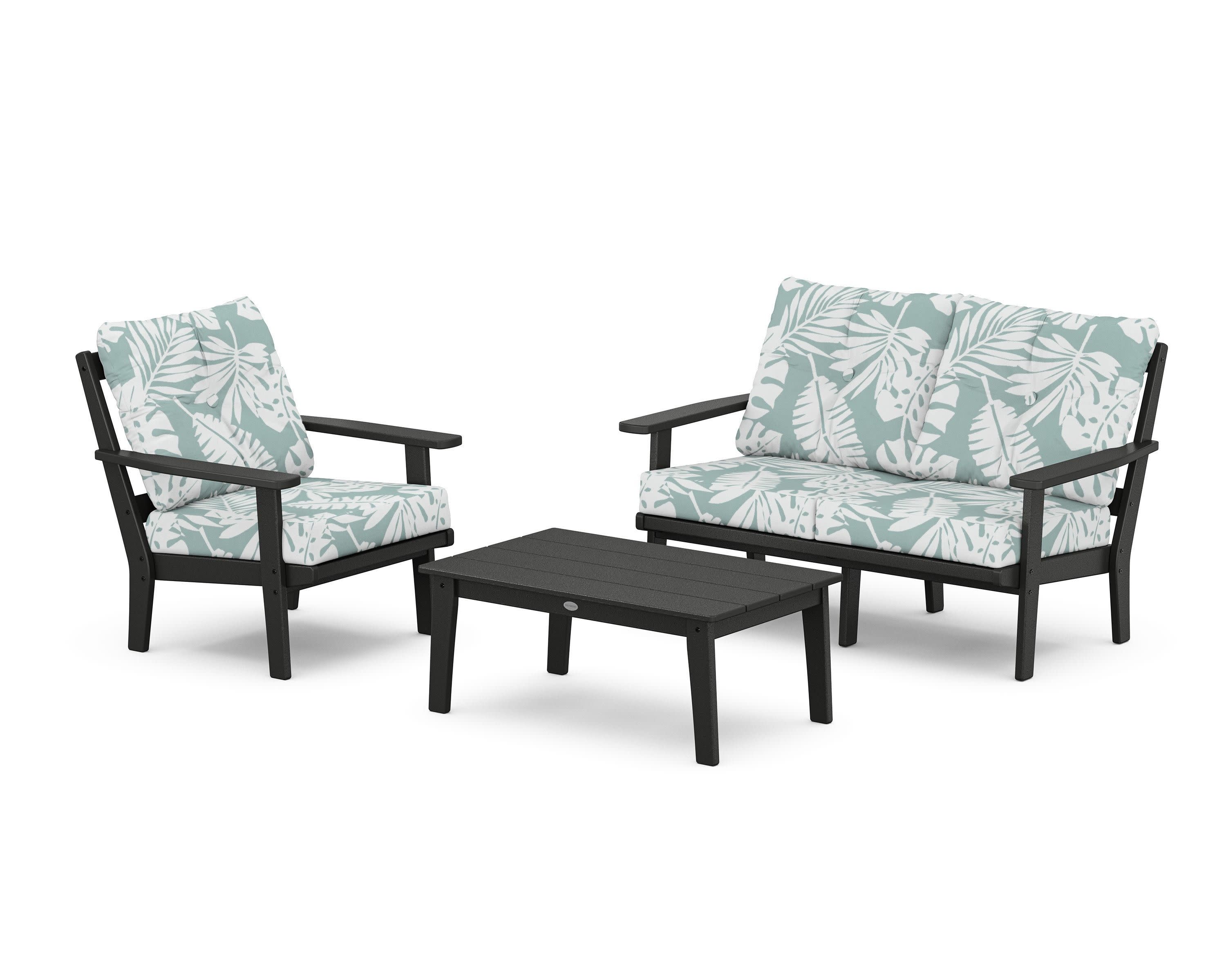 Prairie 3-Piece Deep Seating Set with Loveseat in Black / Leaf Glacier Spa