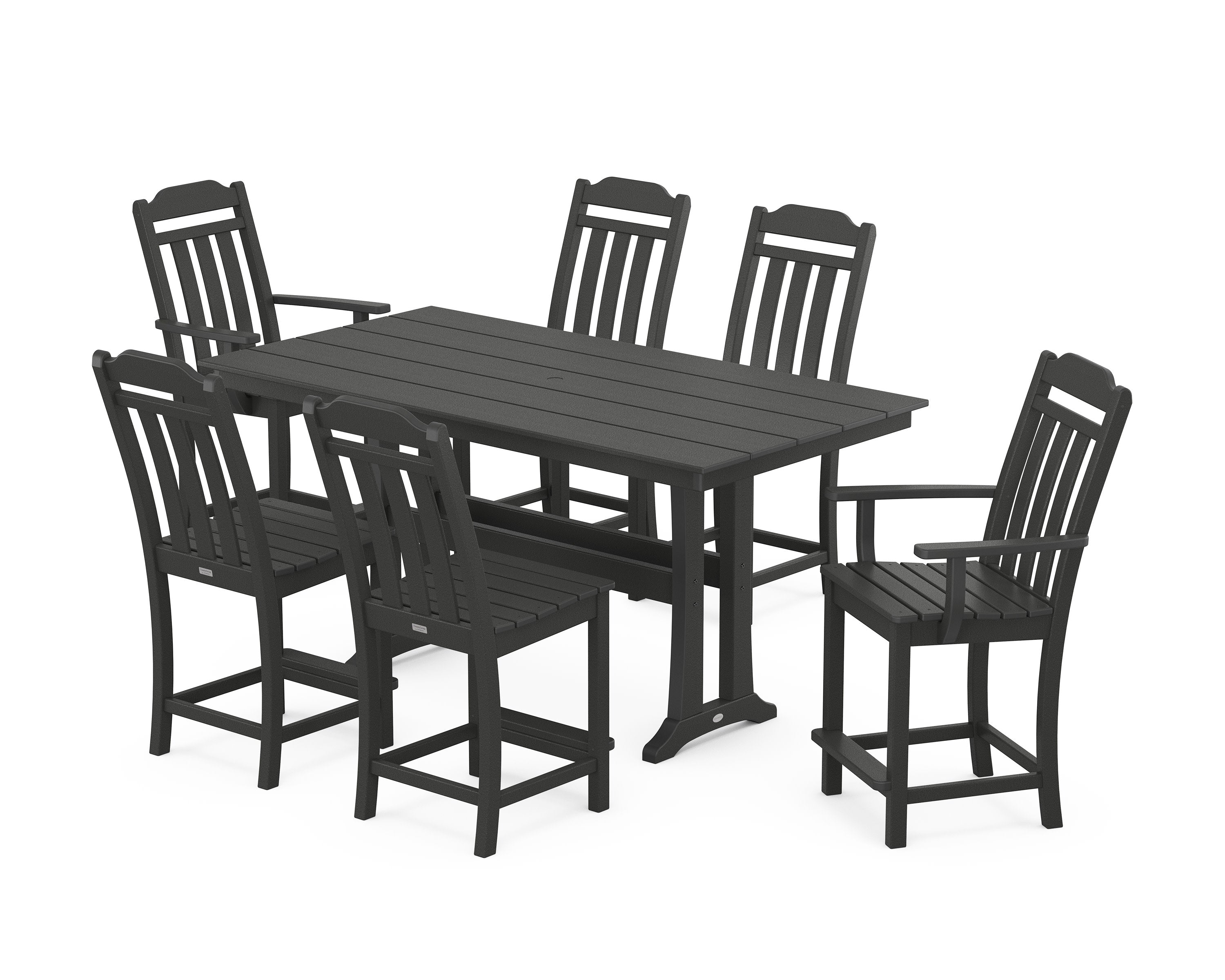 Cottage 7-Piece Farmhouse Counter Set with Trestle Legs in Black