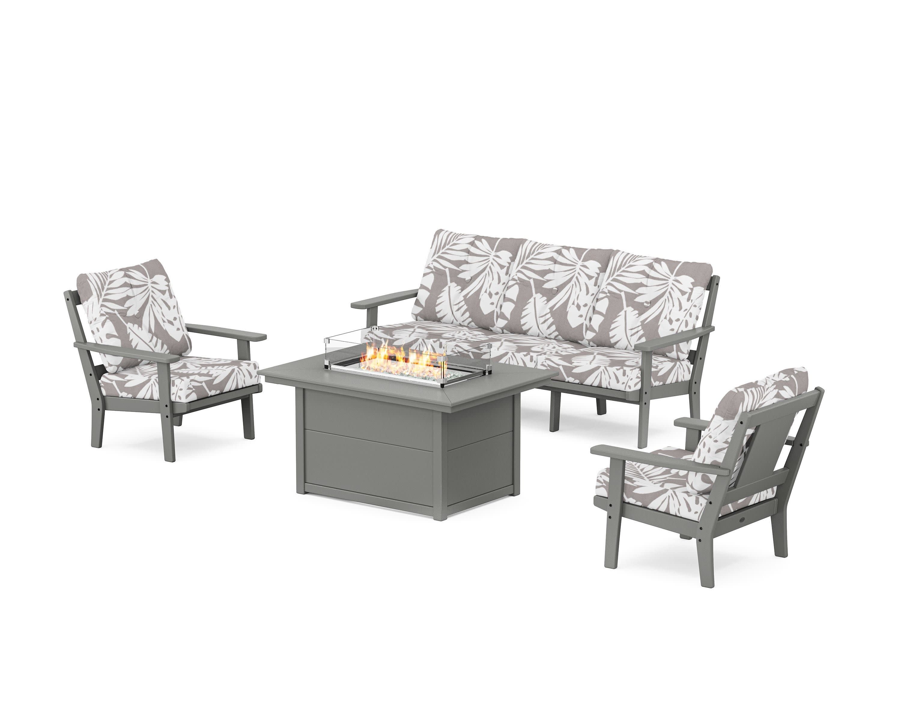 Prairie Deep Seating Fire Pit Table Set in Slate Grey / Leaf Grey Mist