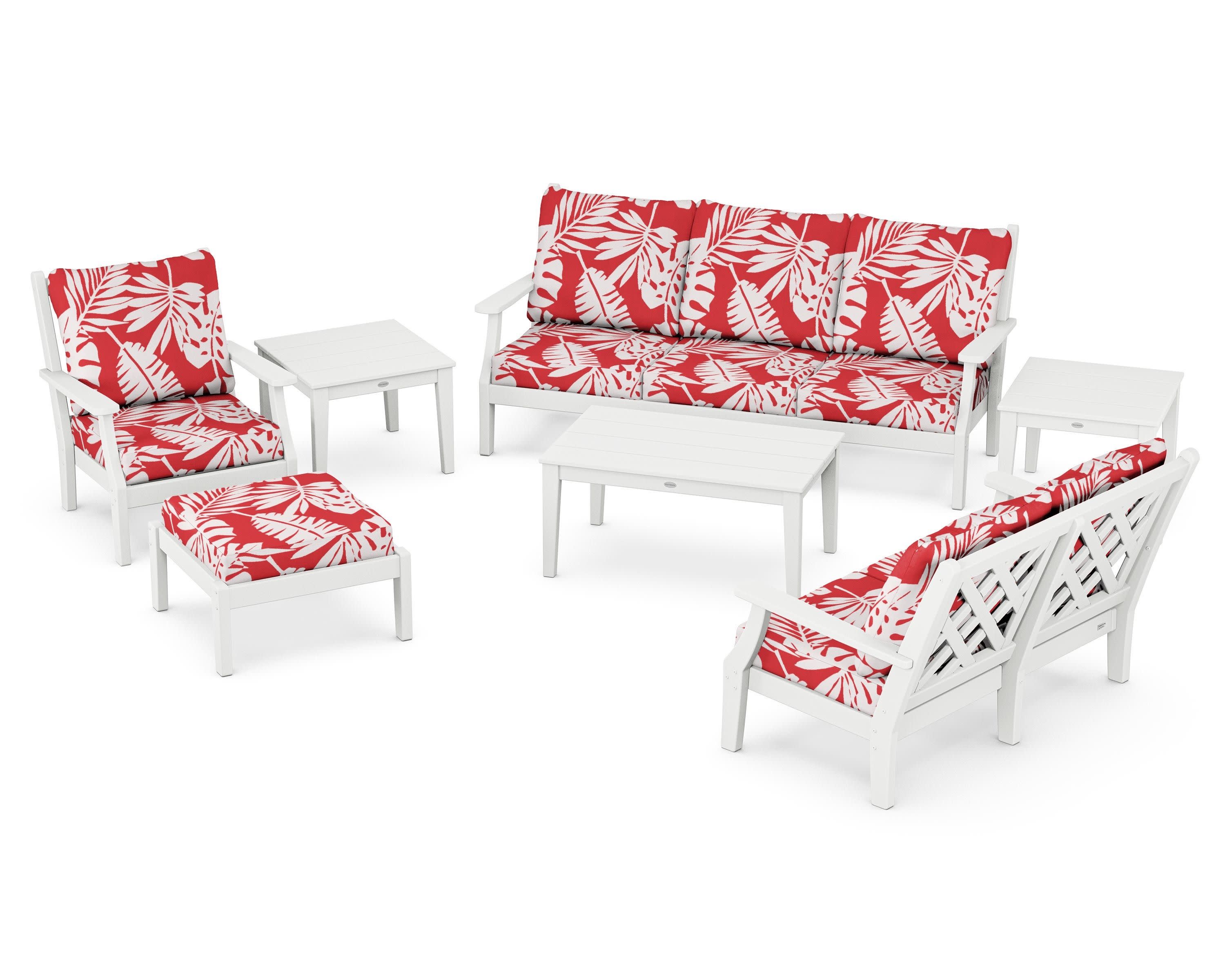 Wovendale 7-Piece Deep Seating Set in White / Leaf Crimson