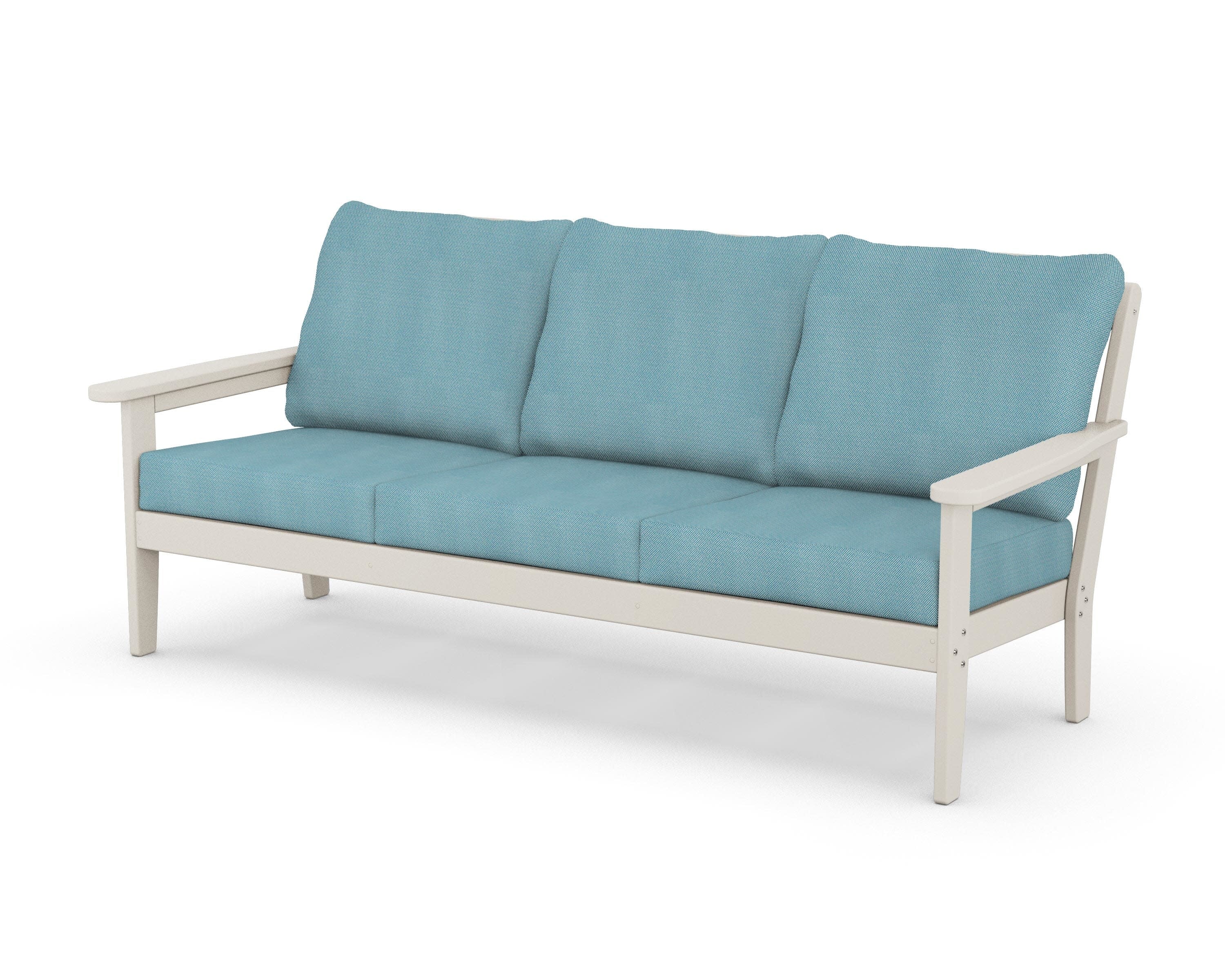 Cottage Deep Seating Sofa in Sand / Lattice Sky Blue