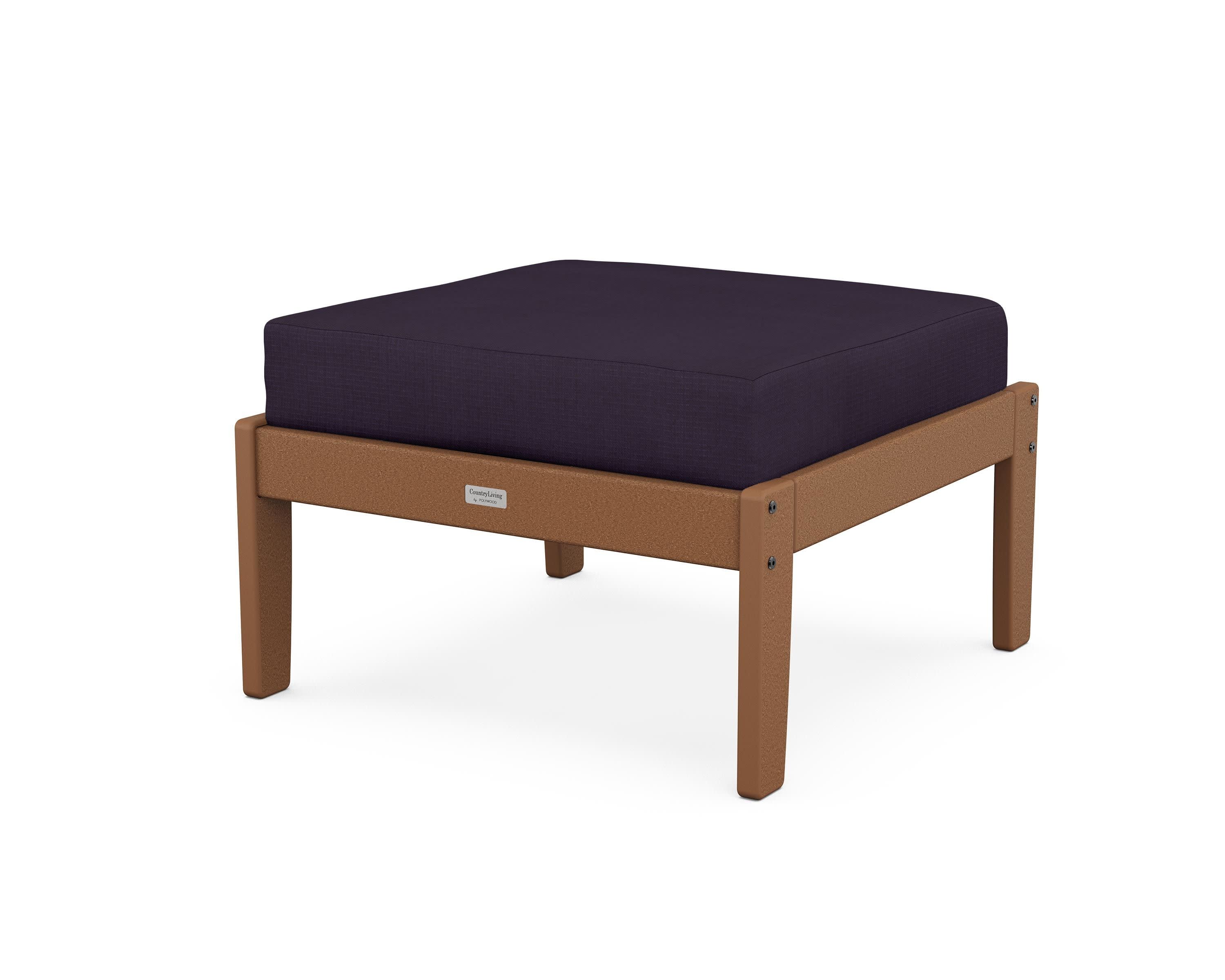 Cottage Deep Seating Ottoman in Teak / Navy Linen