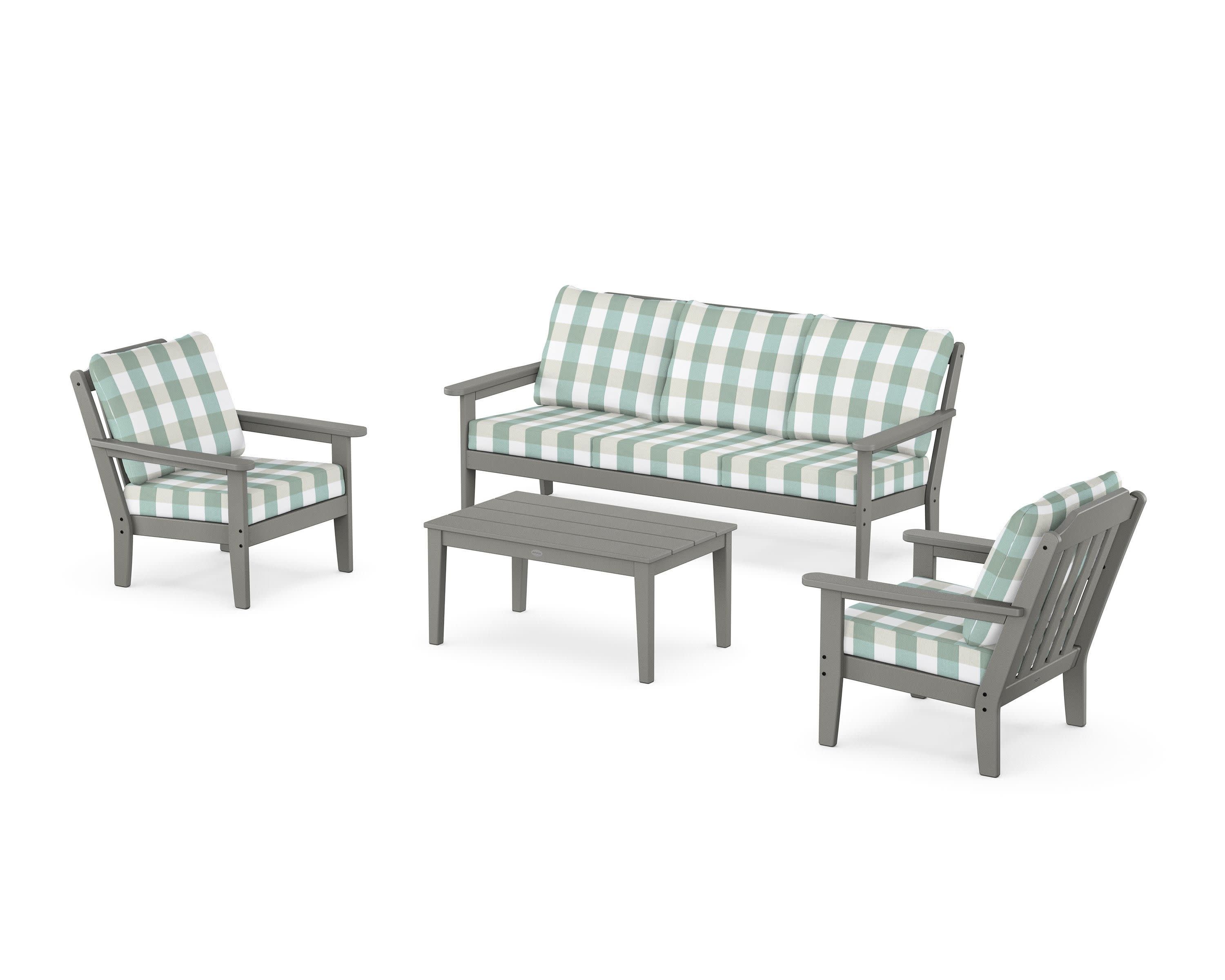 Cottage 4-Piece Deep Seating Set with Sofa in Slate Grey / Buffalo Plaid Glacier Spa