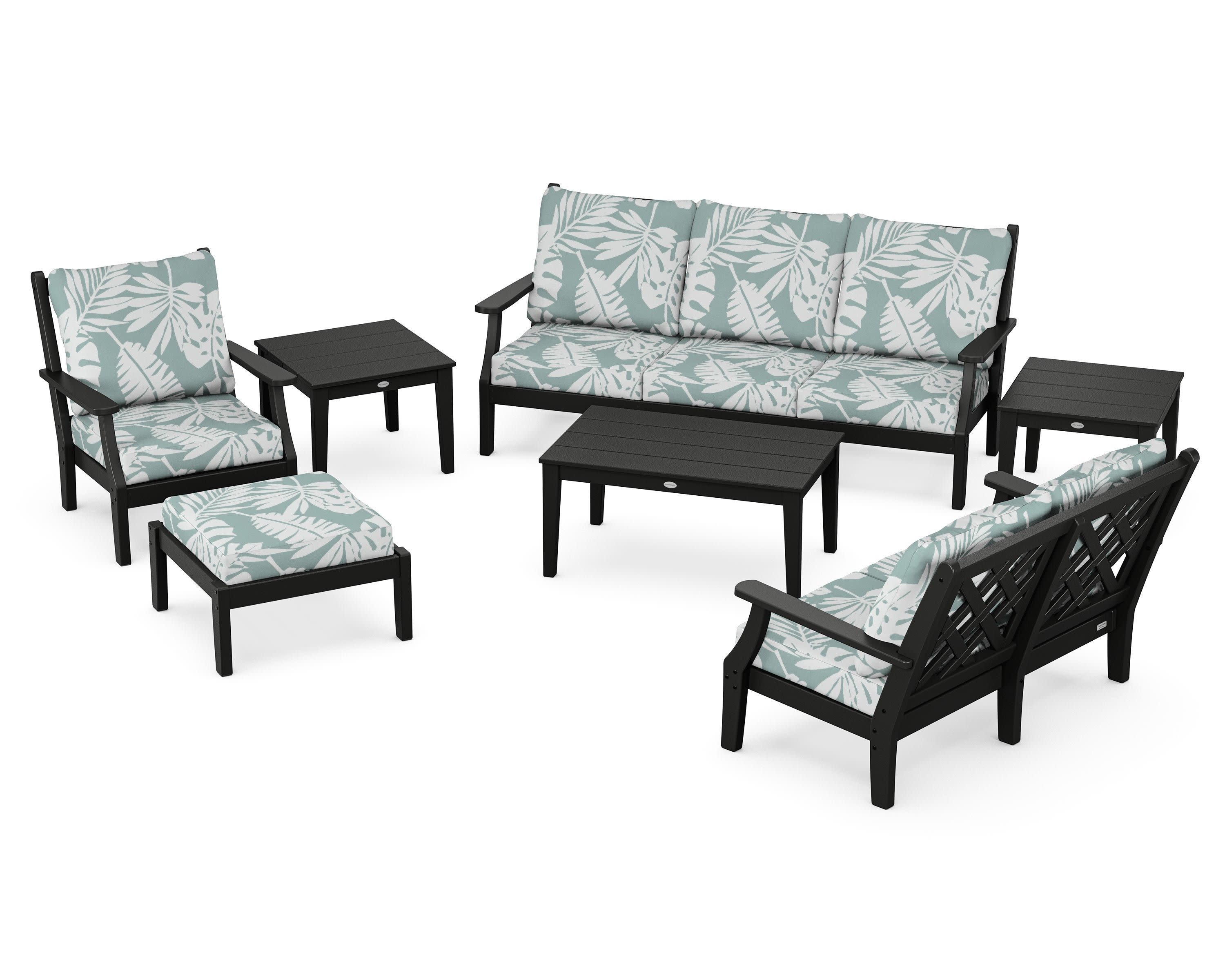 Wovendale 7-Piece Deep Seating Set in Black / Leaf Glacier Spa