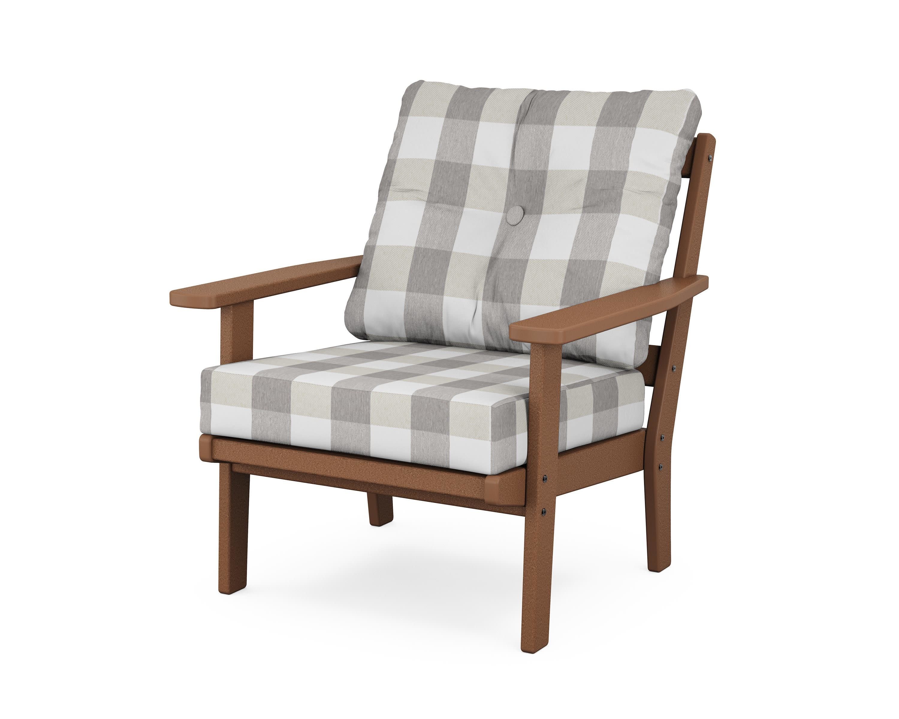 Prairie Deep Seating Chair in Teak / Buffalo Plaid Grey Mist