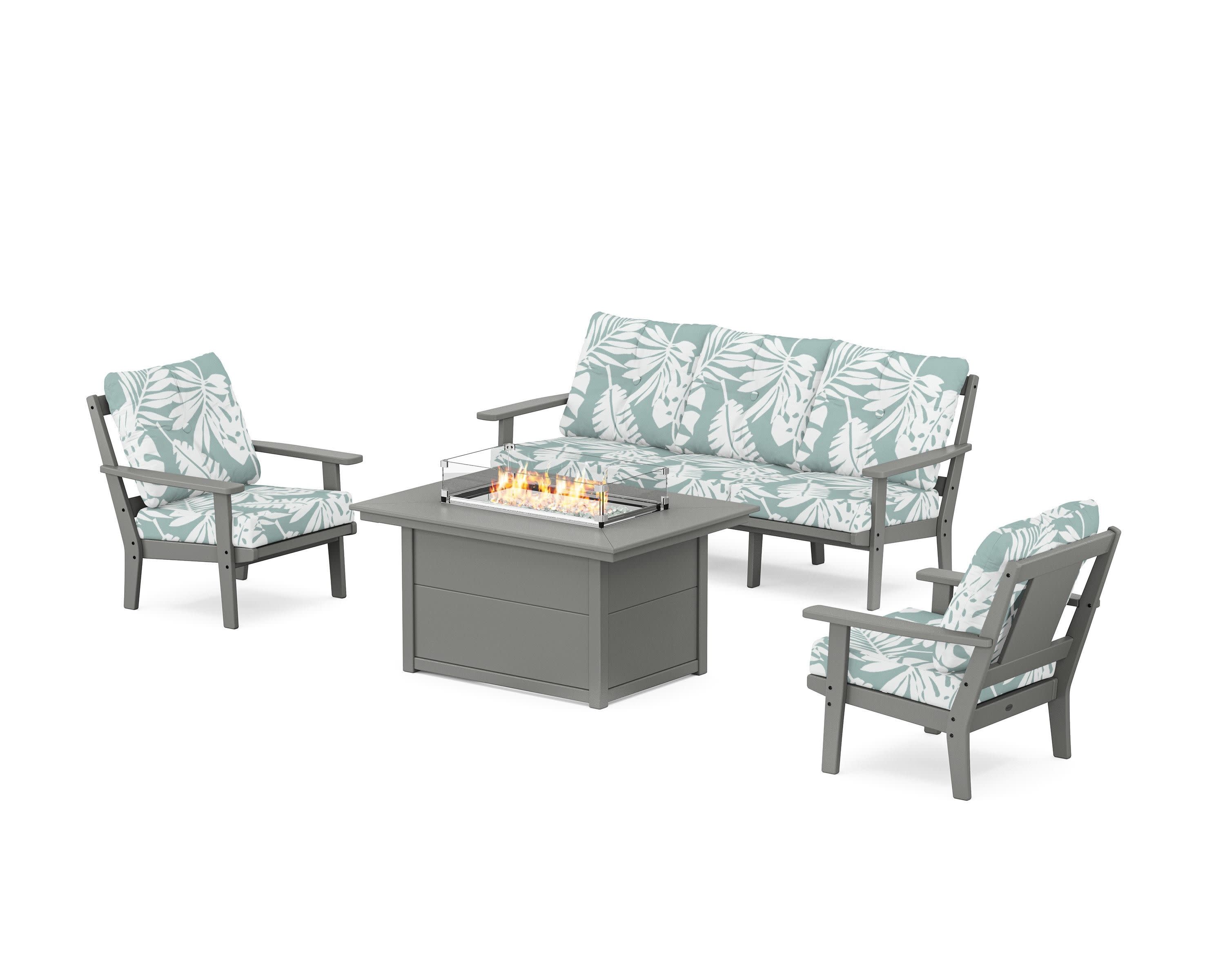 Prairie Deep Seating Fire Pit Table Set in Slate Grey / Leaf Glacier Spa
