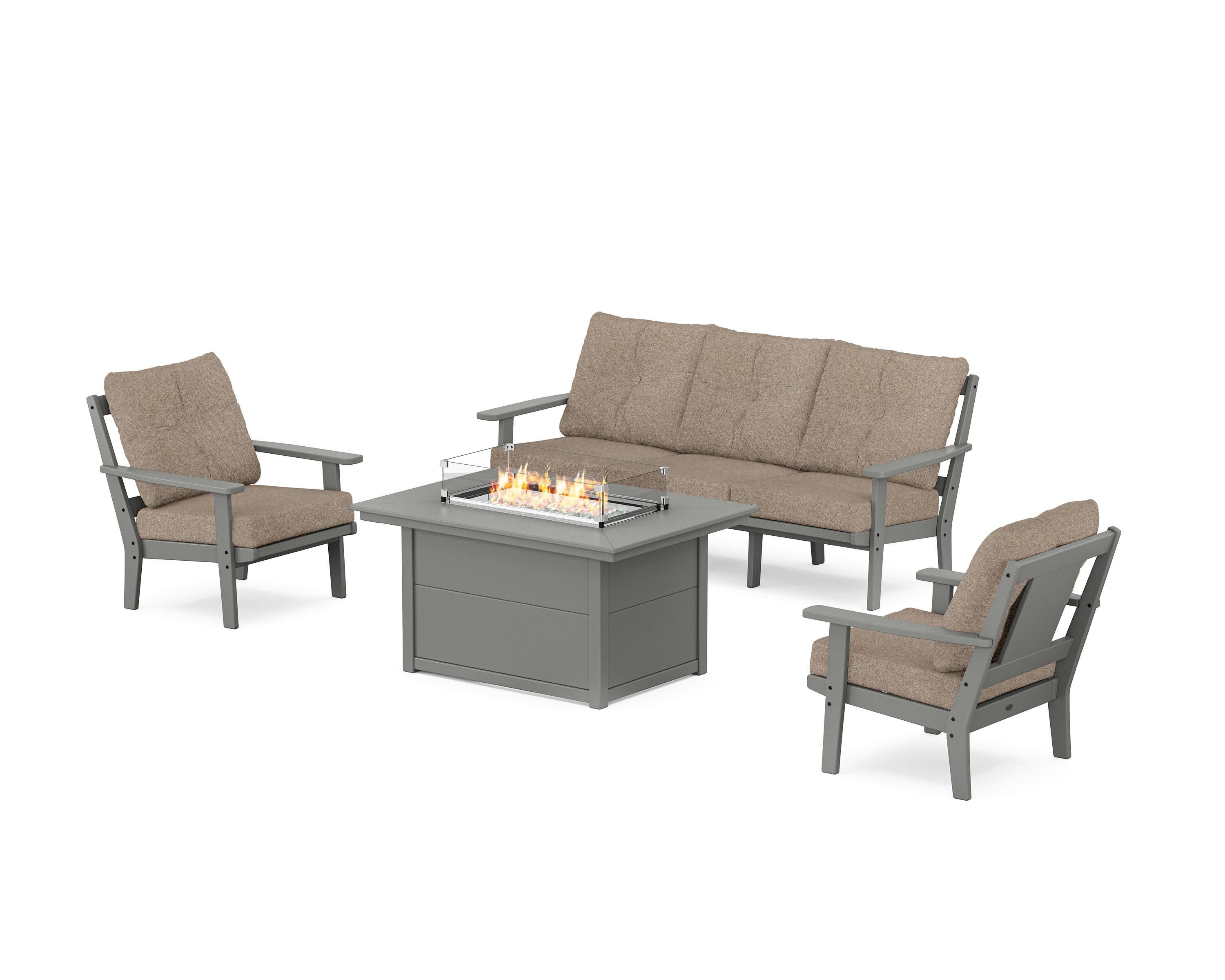 Prairie Deep Seating Fire Pit Table Set in Slate Grey / Spiced Burlap