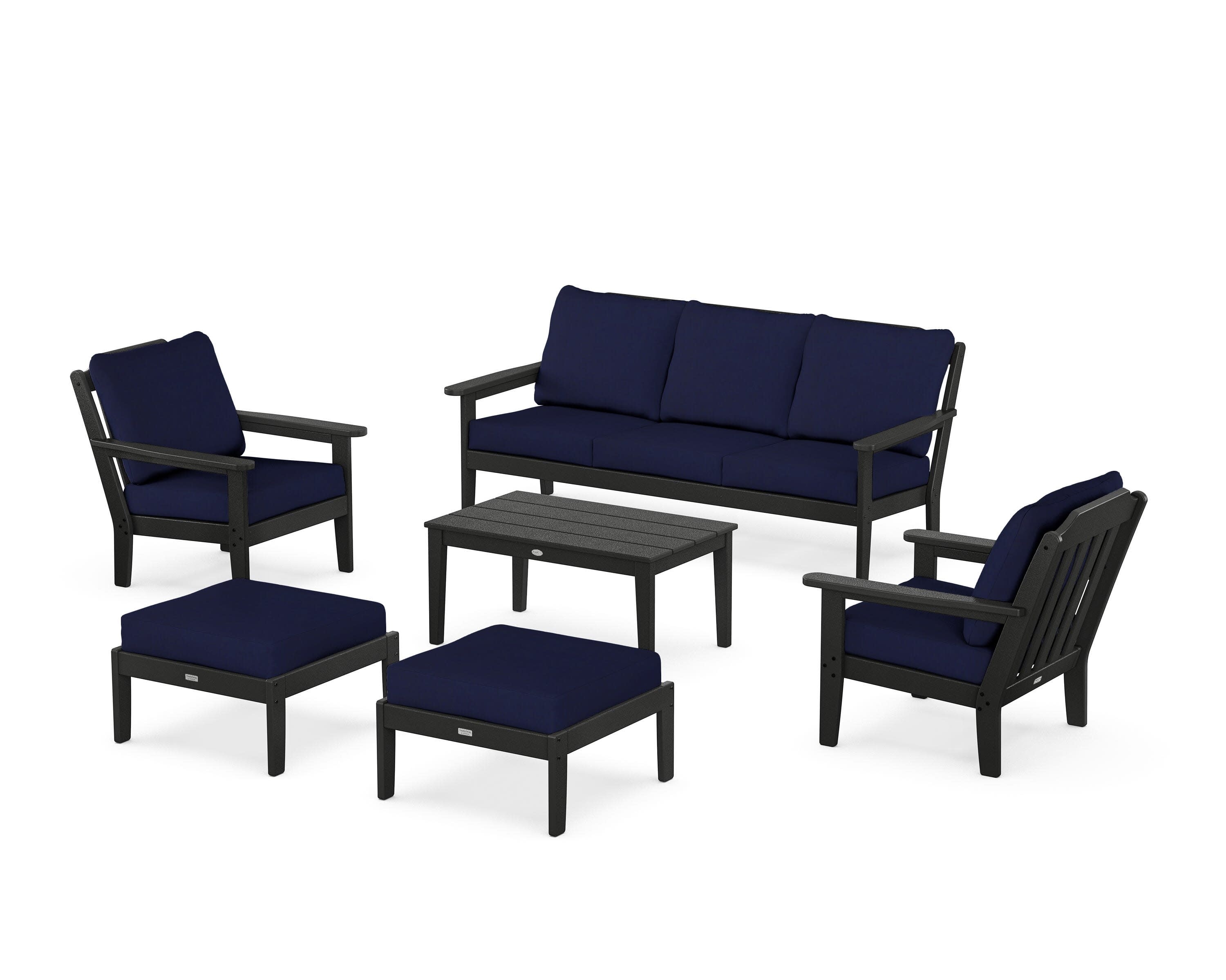 Cottage 6-Piece Lounge Sofa Set in Black / Navy