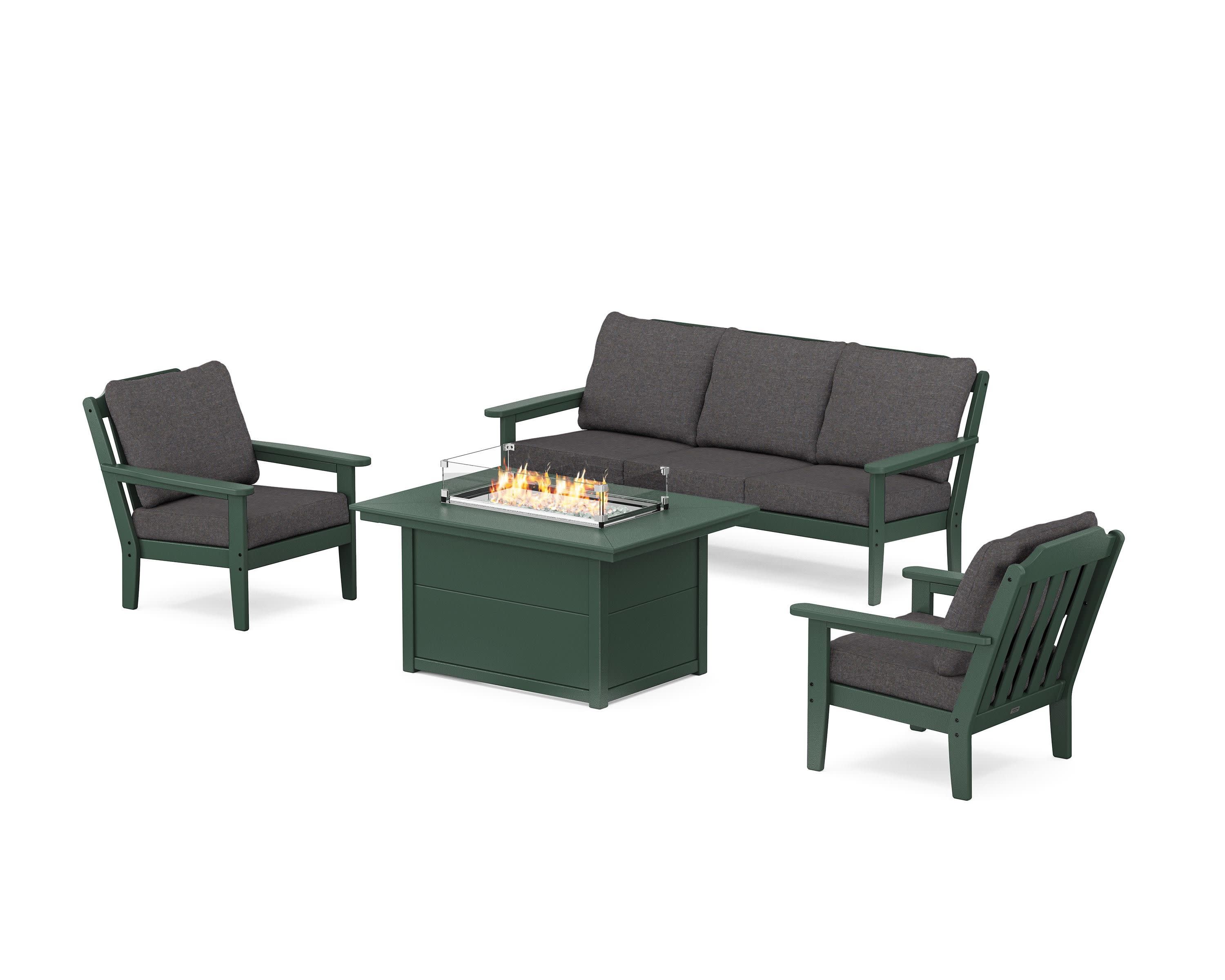 Cottage Deep Seating Fire Pit Table Set in Green / Ash Charcoal