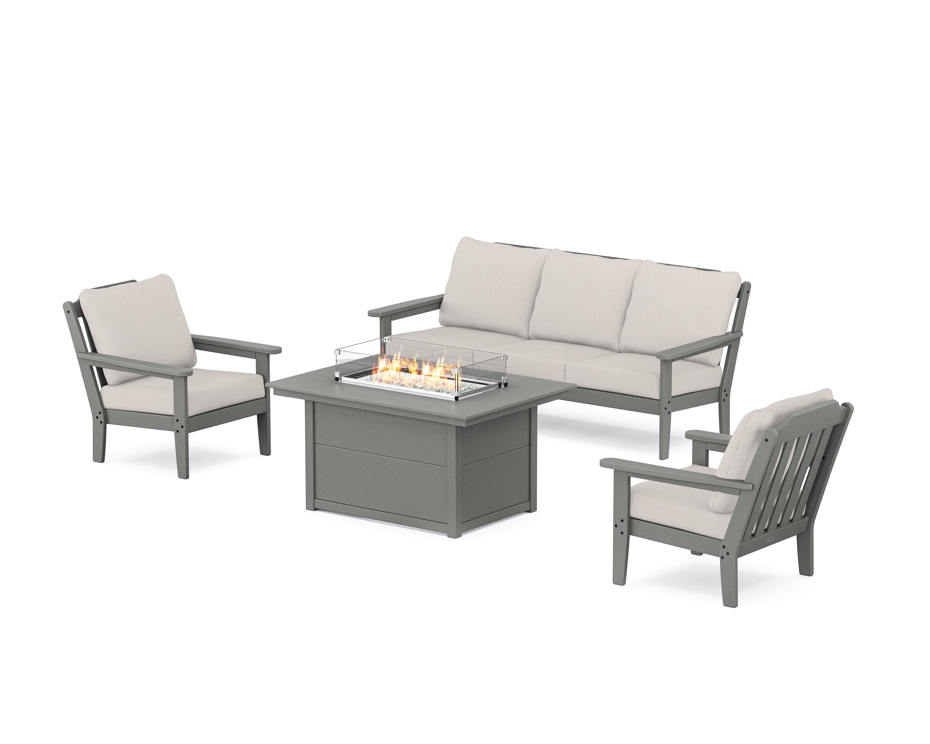 Cottage Deep Seating Fire Pit Table Set in Slate Grey / Cast Ash