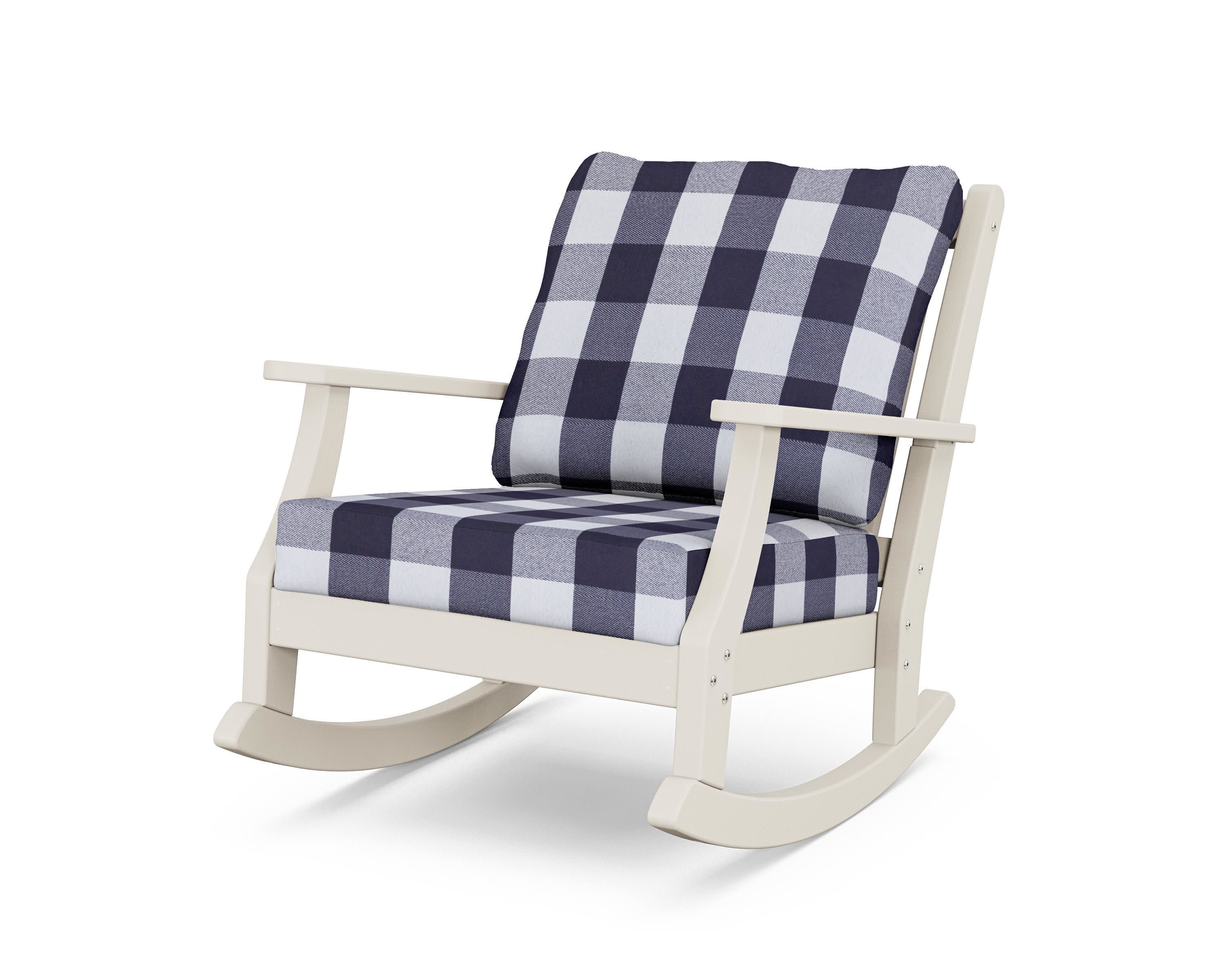 Wovendale Deep Seating Rocking Chair in Sand / Buffalo Plaid Navy