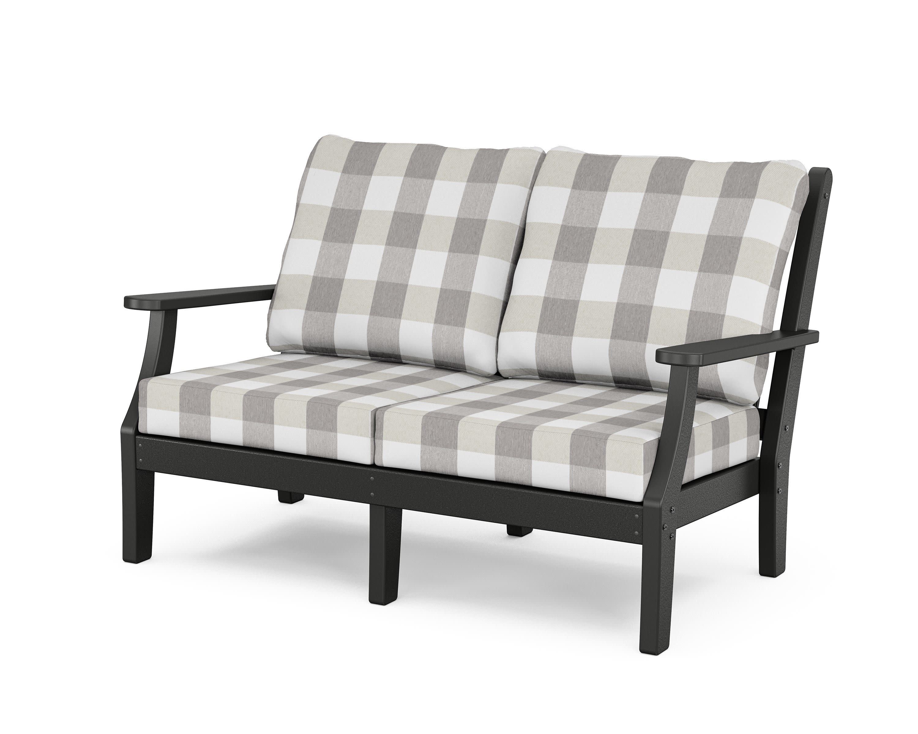 Wovendale Deep Seating Loveseat in Black / Buffalo Plaid Grey Mist