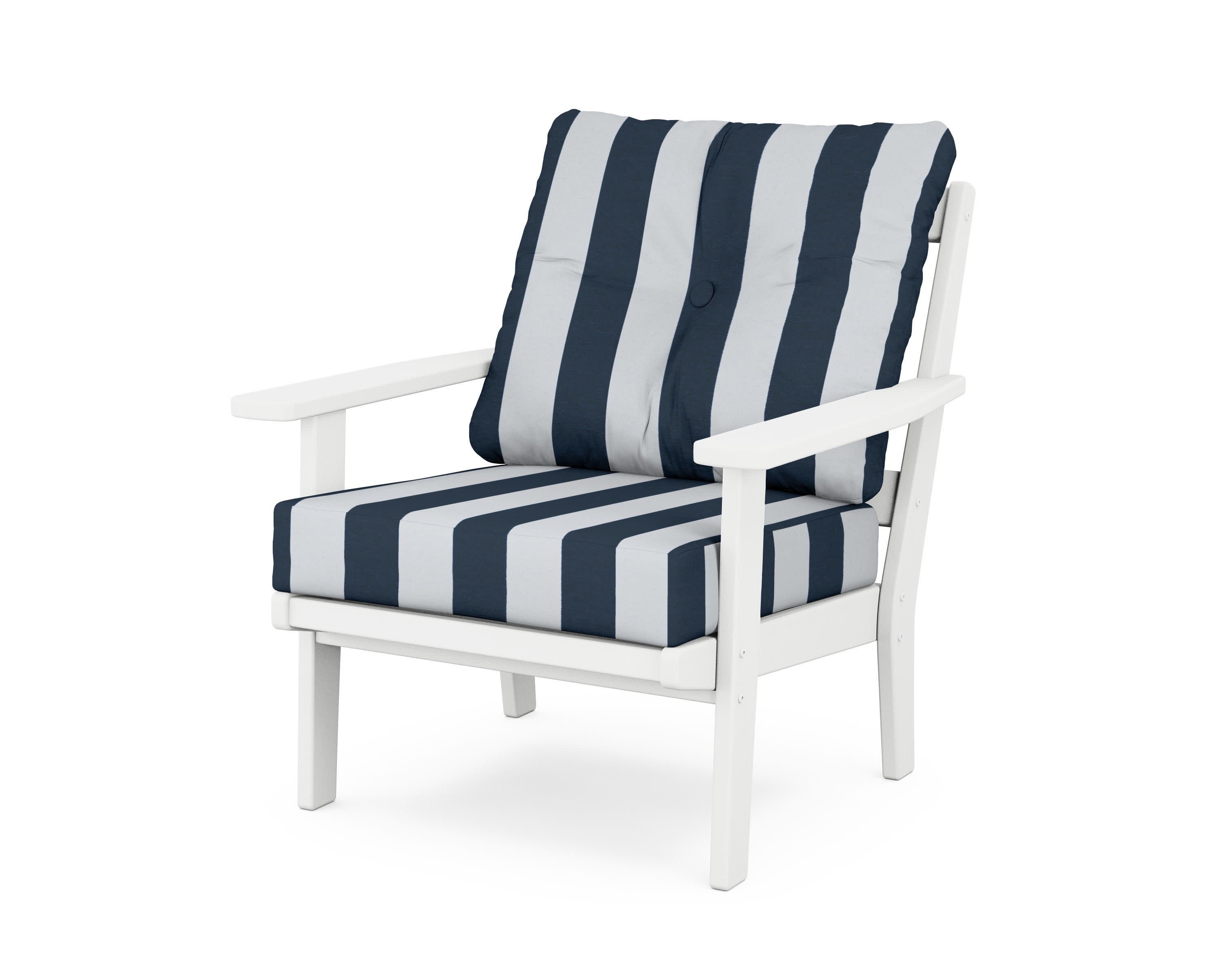Prairie Deep Seating Chair in White / Cabana Stripe Marine Indigo