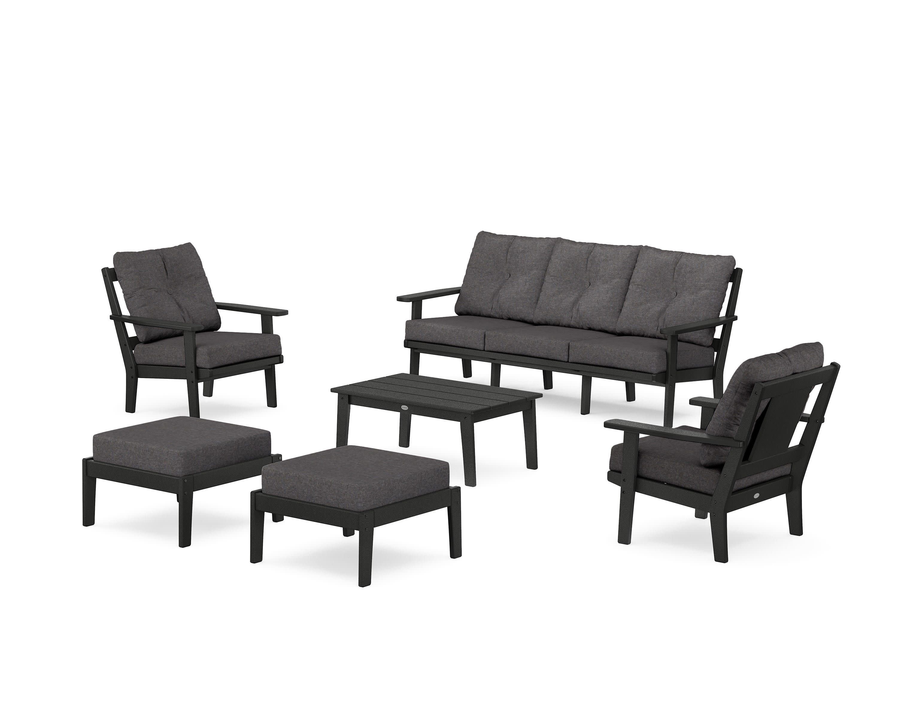 Prairie 6-Piece Lounge Sofa Set in Black / Ash Charcoal