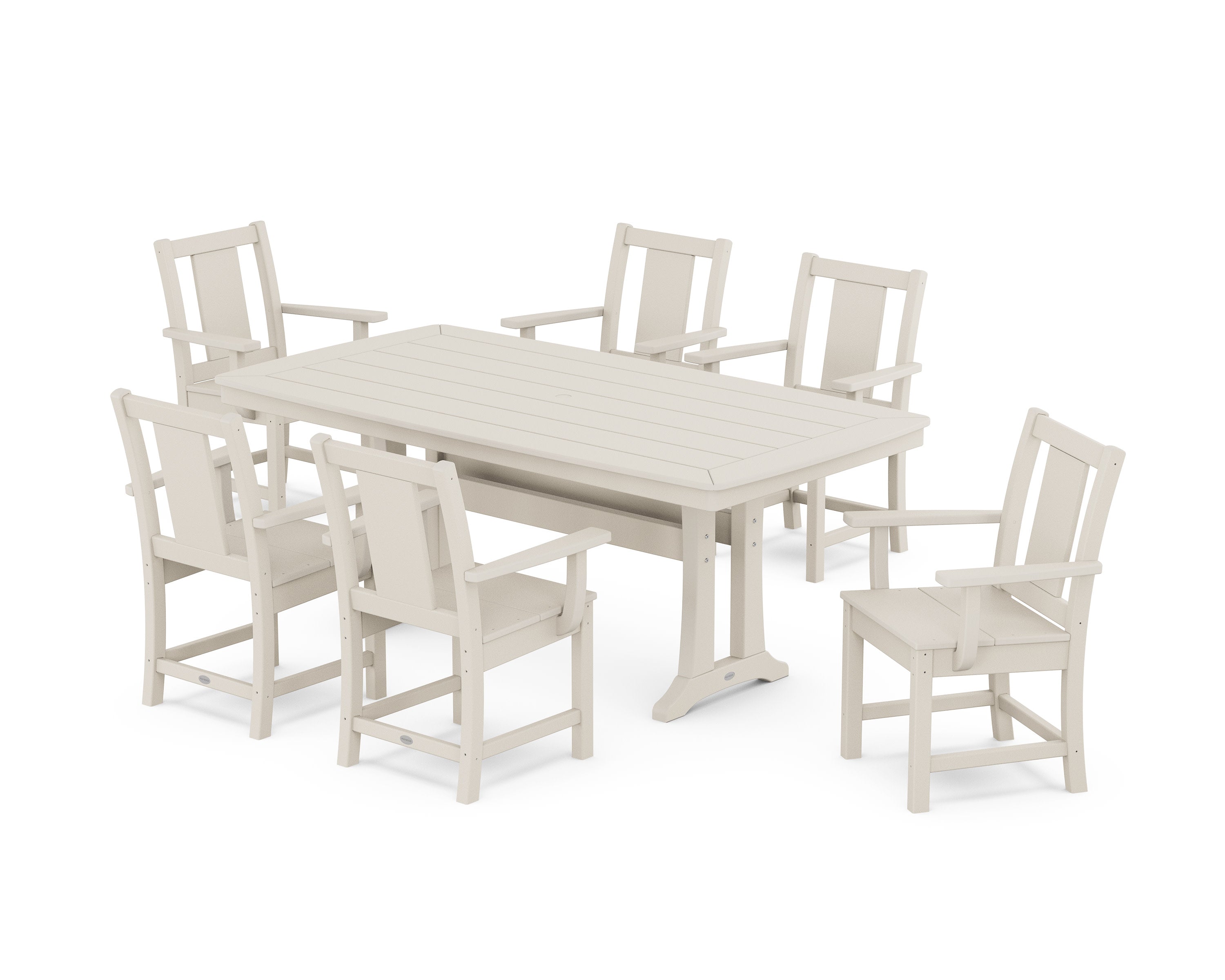 Prairie Arm Chair 7-Piece Dining Set with Trestle Legs in Sand