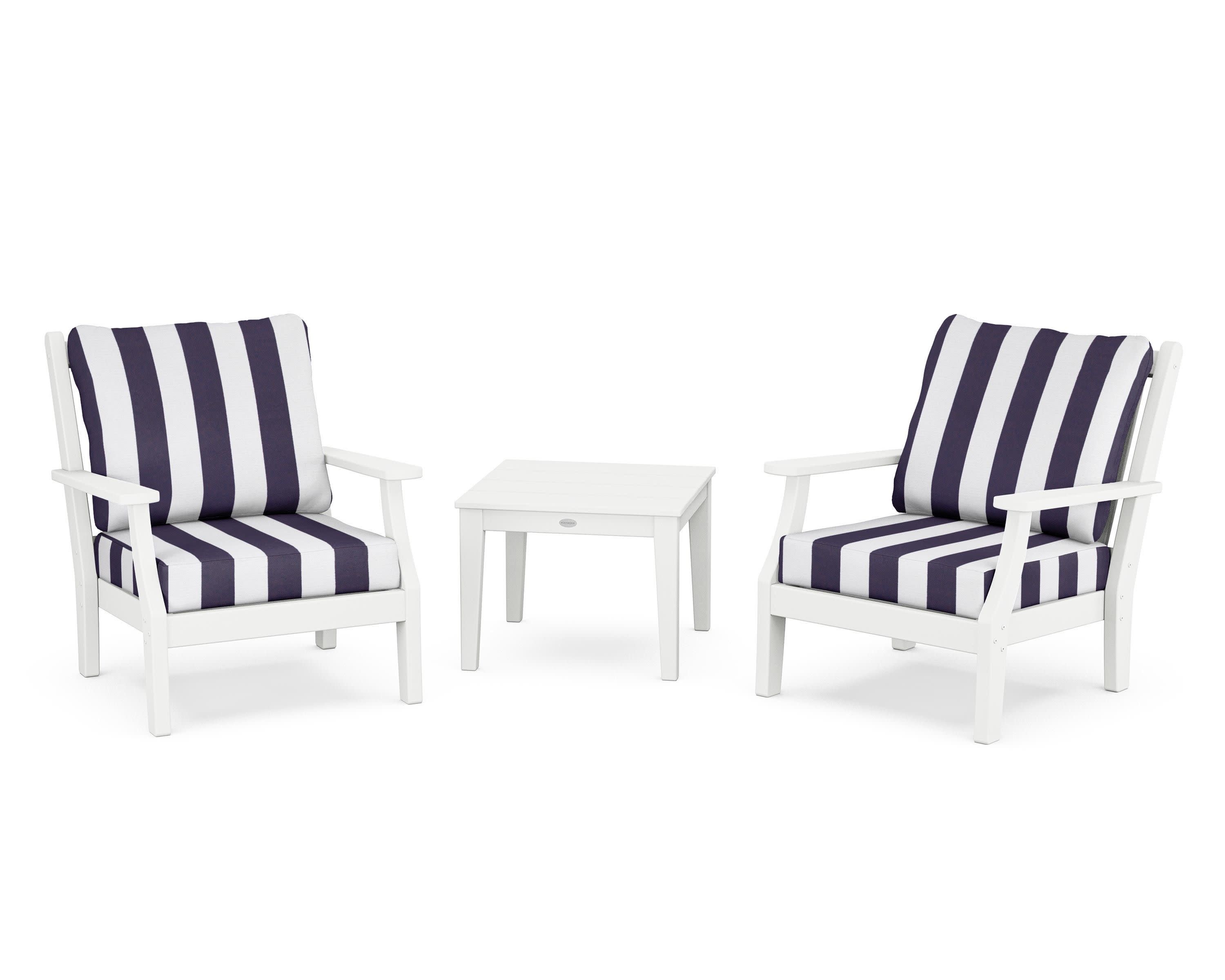 Wovendale 3-Piece Deep Seating Set in White / Cabana Stripe Navy