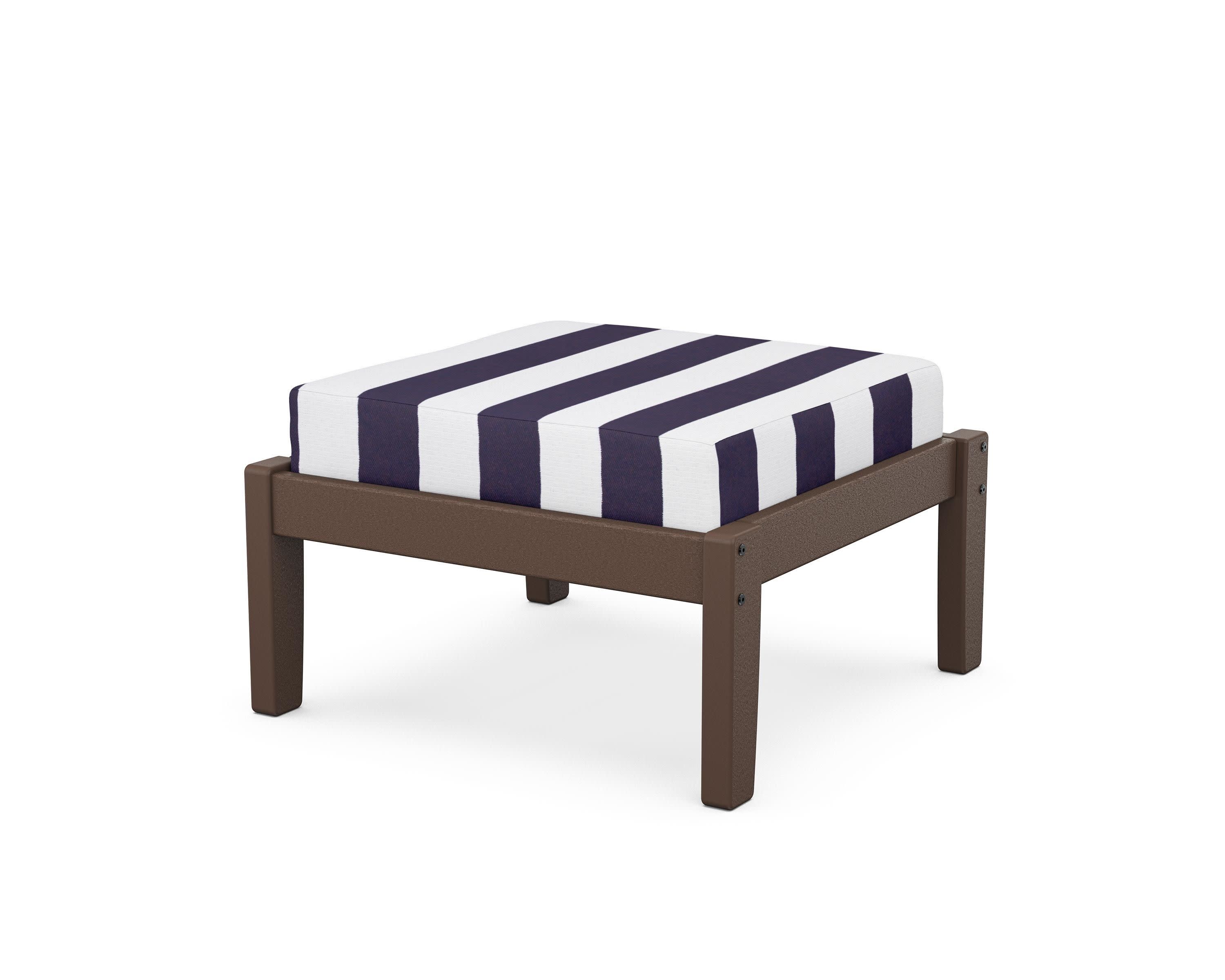 Deep Seating Ottoman in Mahogany / Cabana Stripe Navy