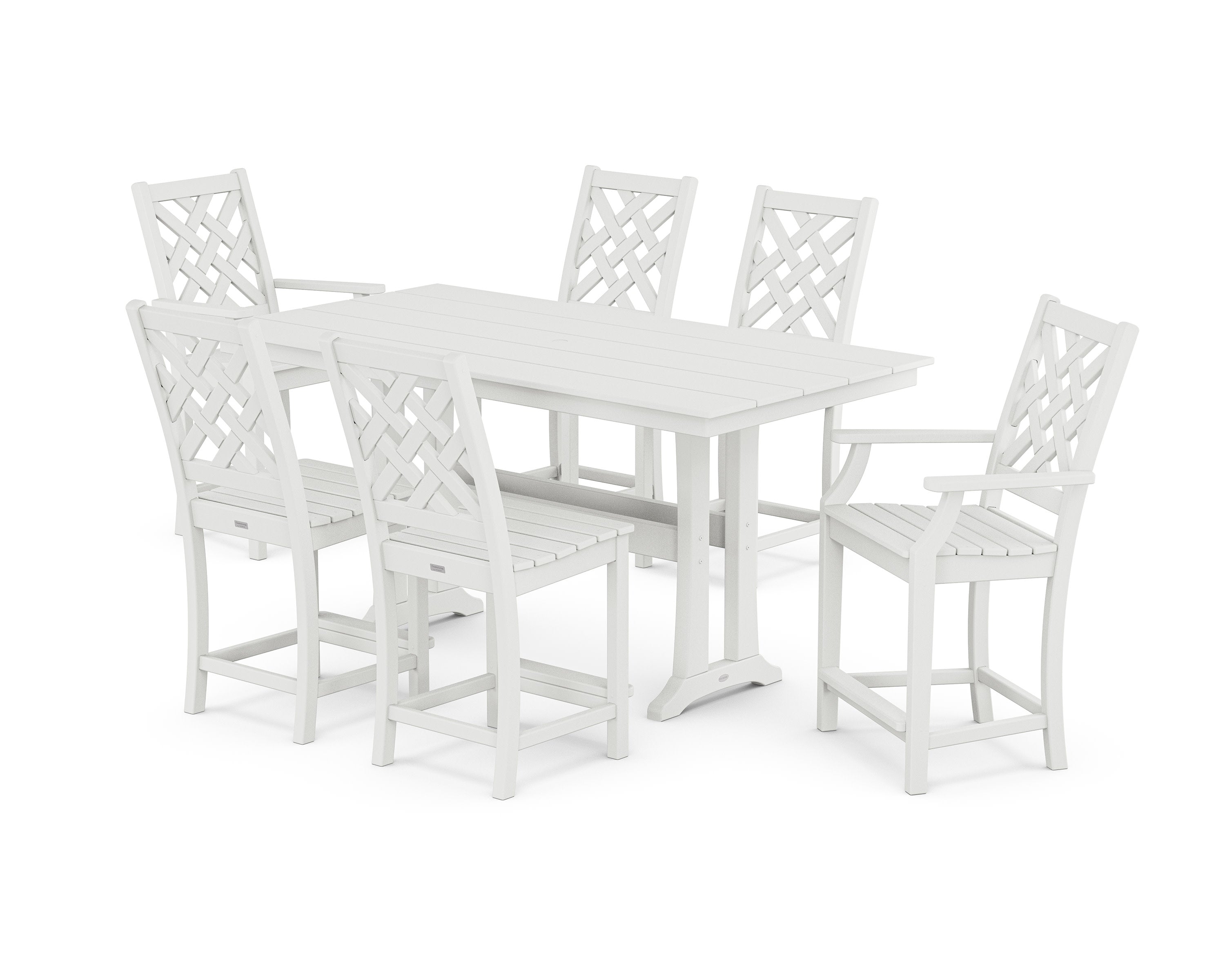 Wovendale 7-Piece Farmhouse Counter Set with Trestle Legs in White
