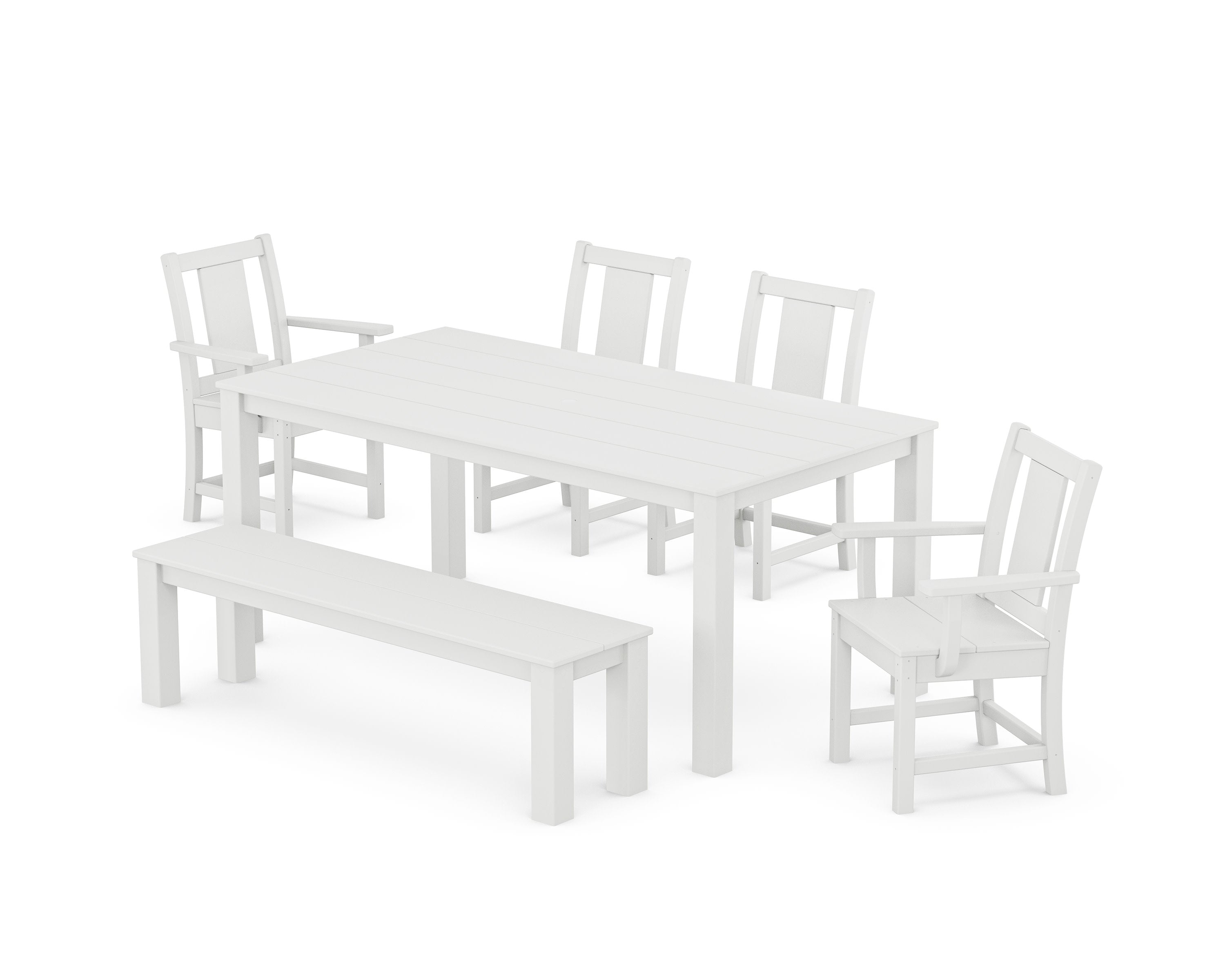 Prairie 6-Piece Parsons Dining Set with Bench in White