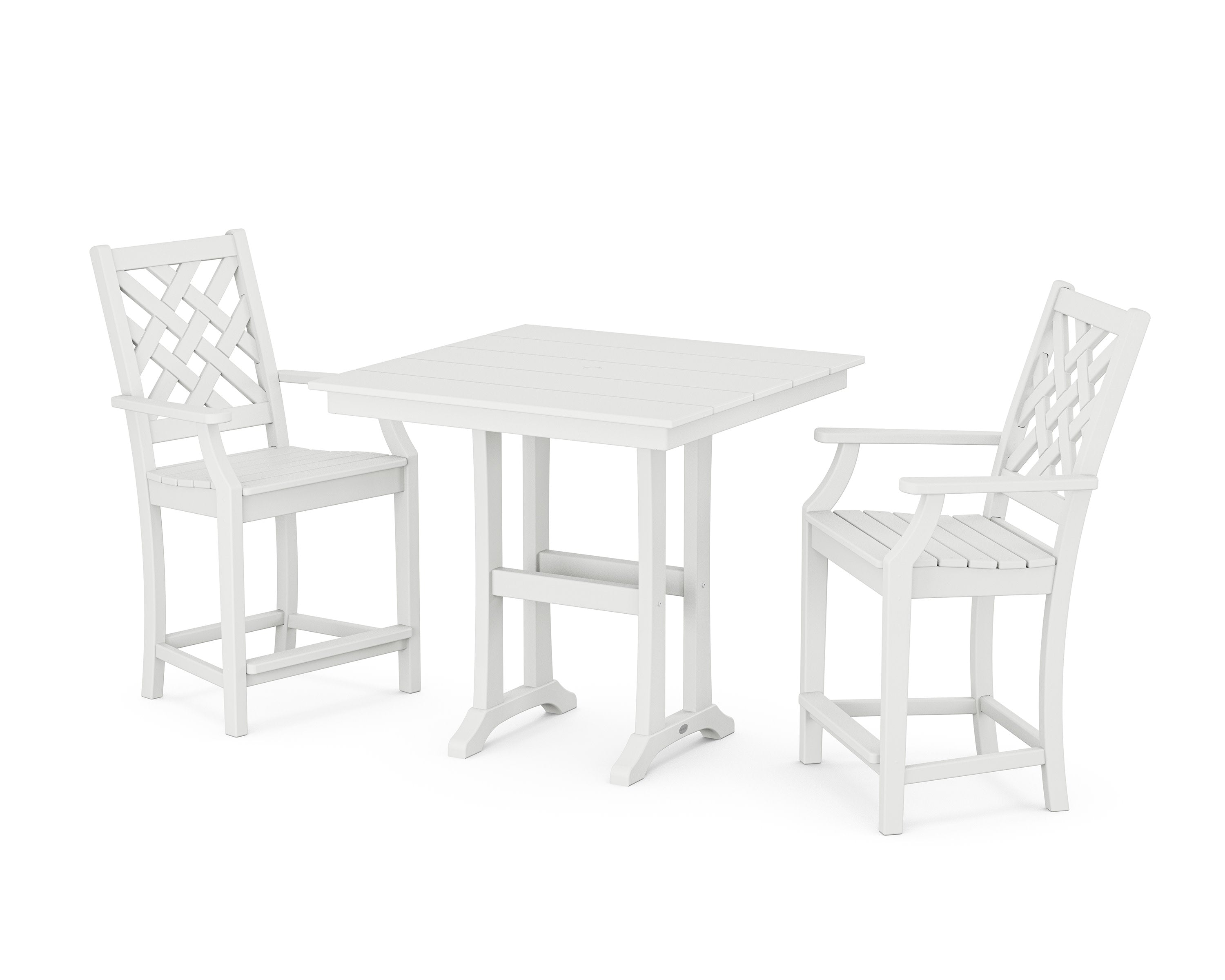 Wovendale 3-Piece Farmhouse Counter Set with Trestle Legs in White
