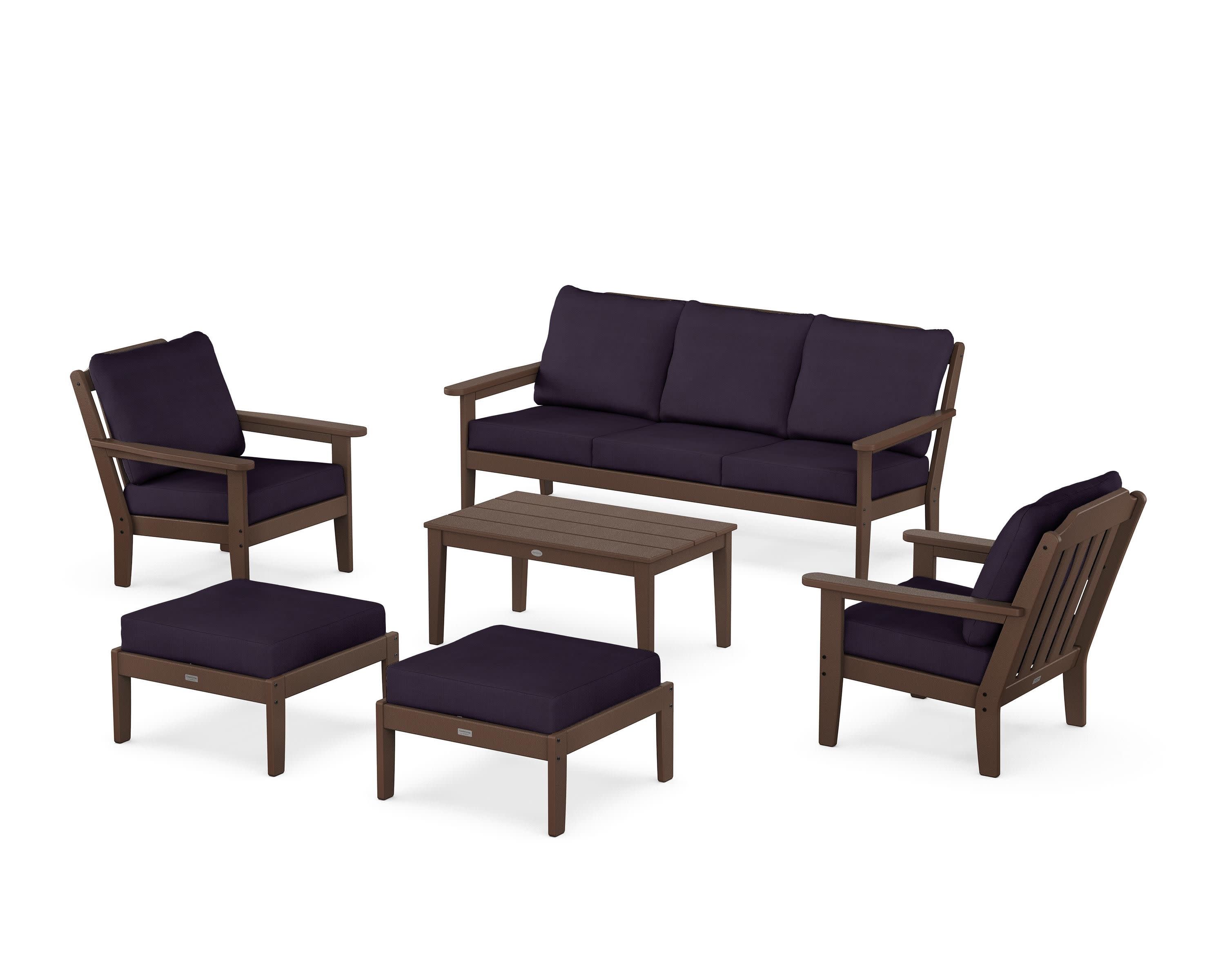 Cottage 6-Piece Lounge Sofa Set in Mahogany / Navy Linen